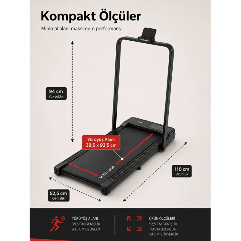 Voit Compact Katlanabilir Koşu ve Yürüyüş Bandı – Manuel Eğimli, Uzaktan Kumandalı, 10 km/h