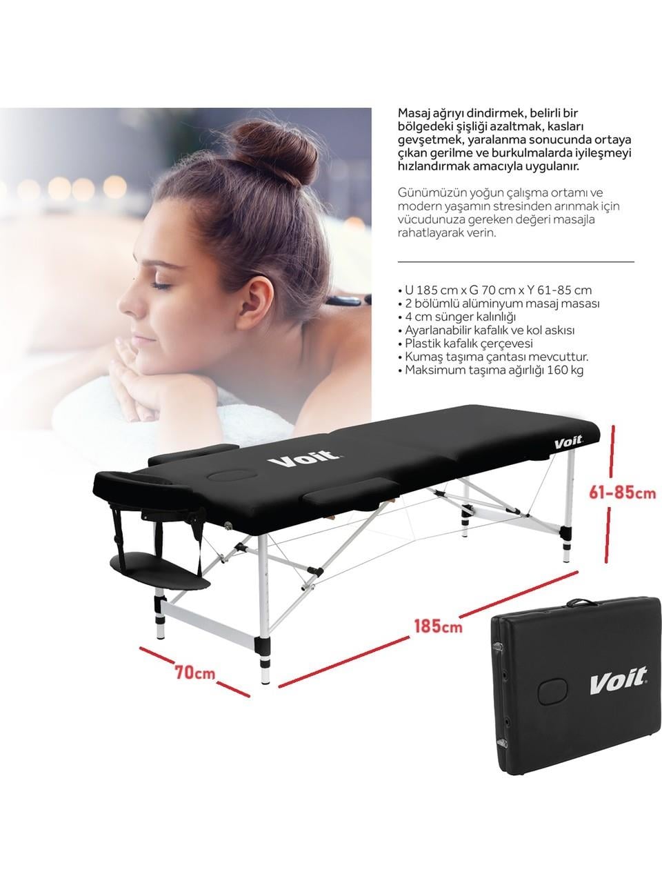 Voit Masaj Masasi 5005 Siyah Çantalı Metal Ayaklı Katlanabilir