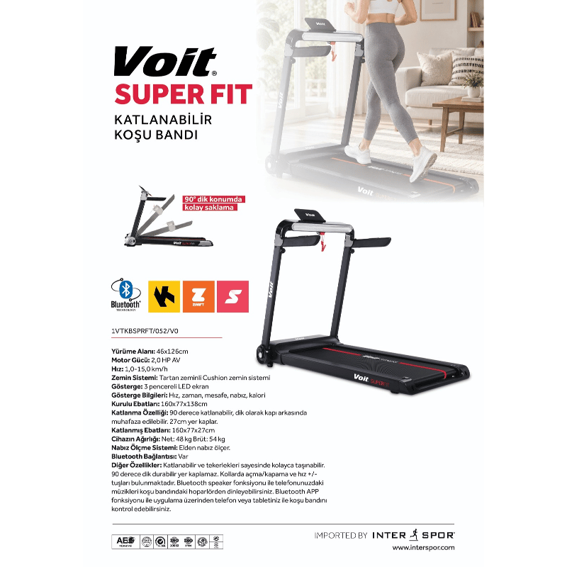 Voit Süper Fit Katlanabilir Koşu Bandı Siyah