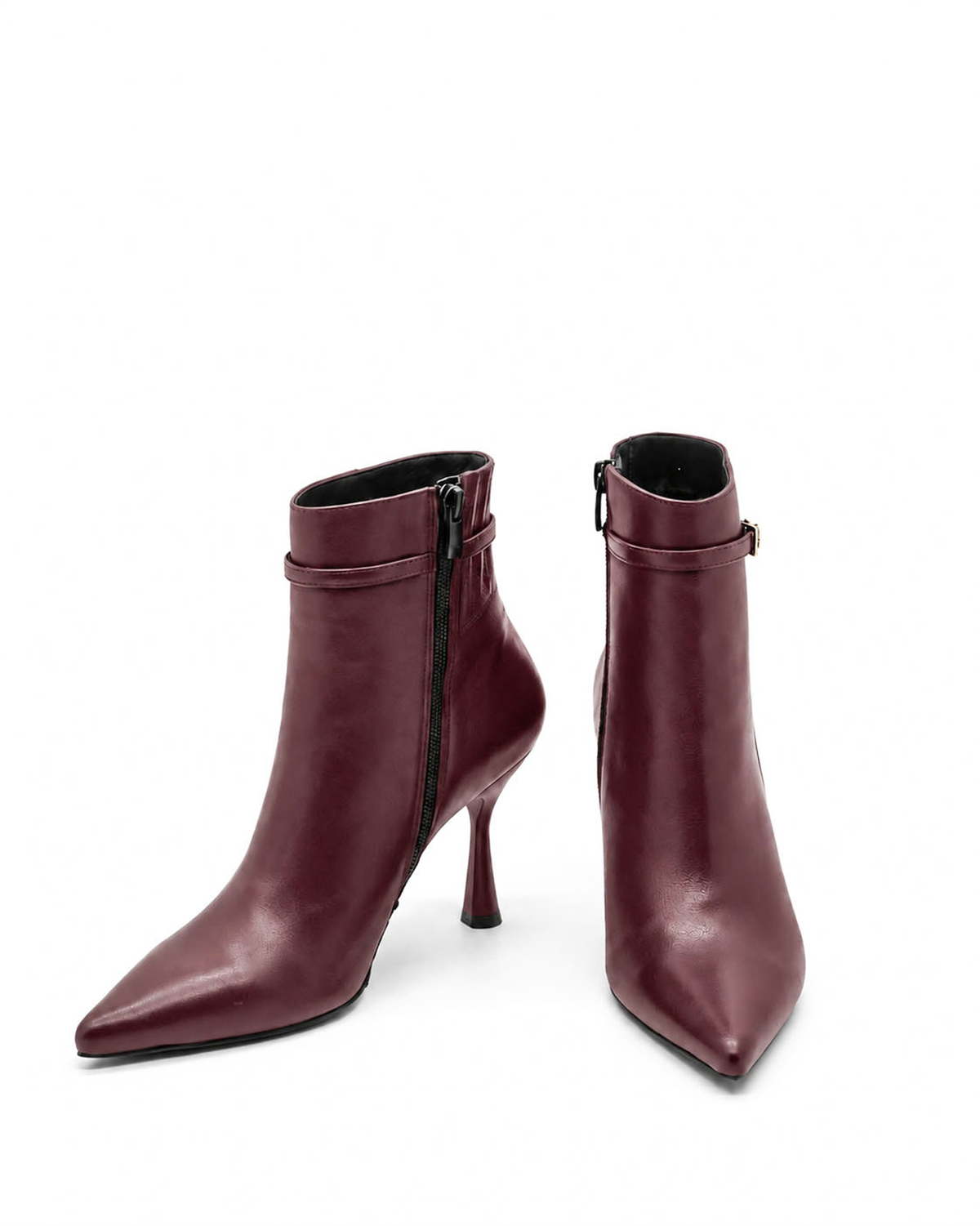 VARIO1826VARIO Hakiki Deri Sivri Burun Fermuarlı Kadın Bot 371 BORDO (burgundy)