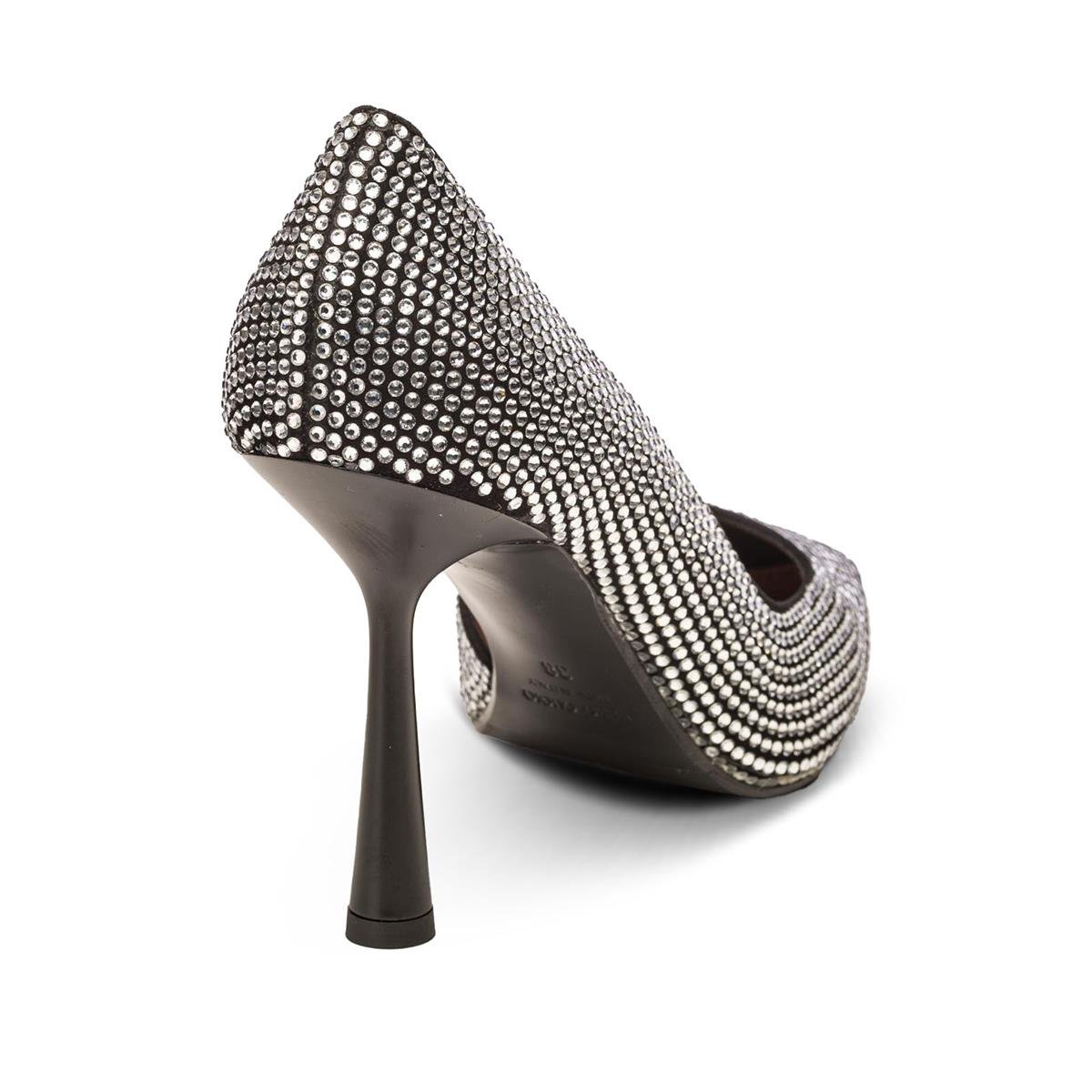 VARIO2356VARIO Kristal Taşlı Topuklu Ayakkabı Z599 CAMOSCIO NERO (Gümüş Taşlı)