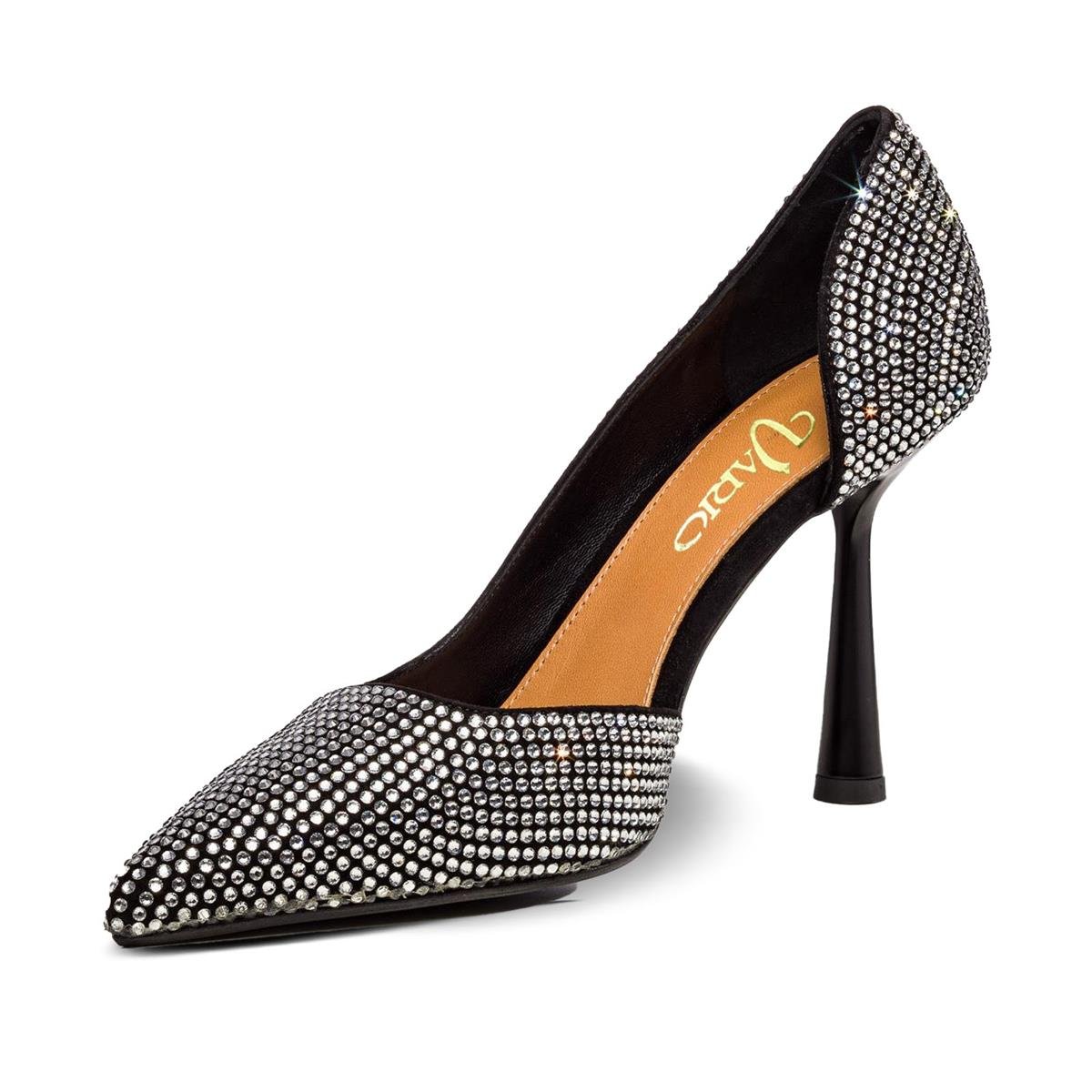VARIO2356VARIO Kristal Taşlı Topuklu Ayakkabı Z599 CAMOSCIO NERO (Gümüş Taşlı)