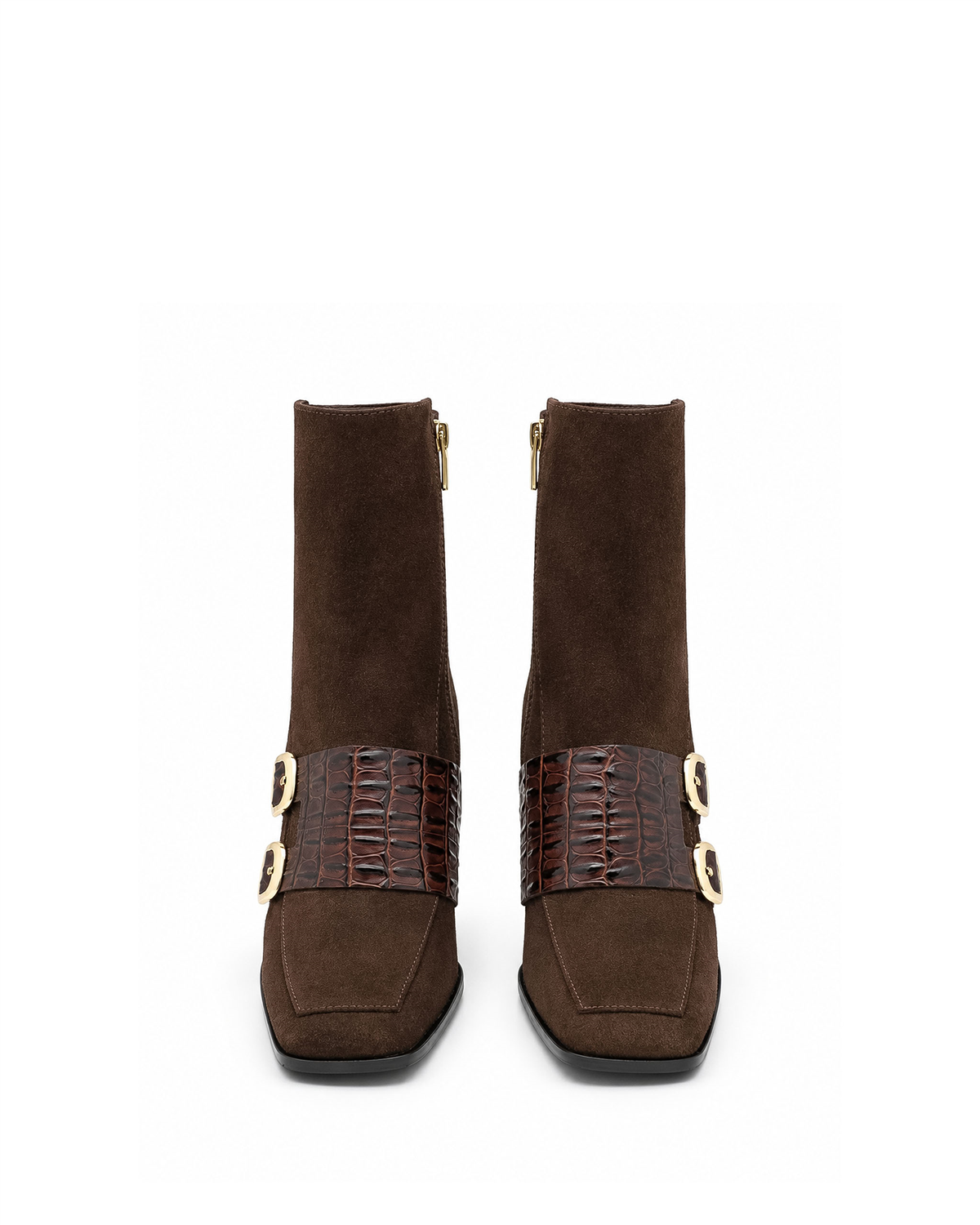 VARIO27657VARIO Hakiki Deri Çift Tokalı Topuklu Kadın Bot 381 KAHVE SÜET(Brown Suede)