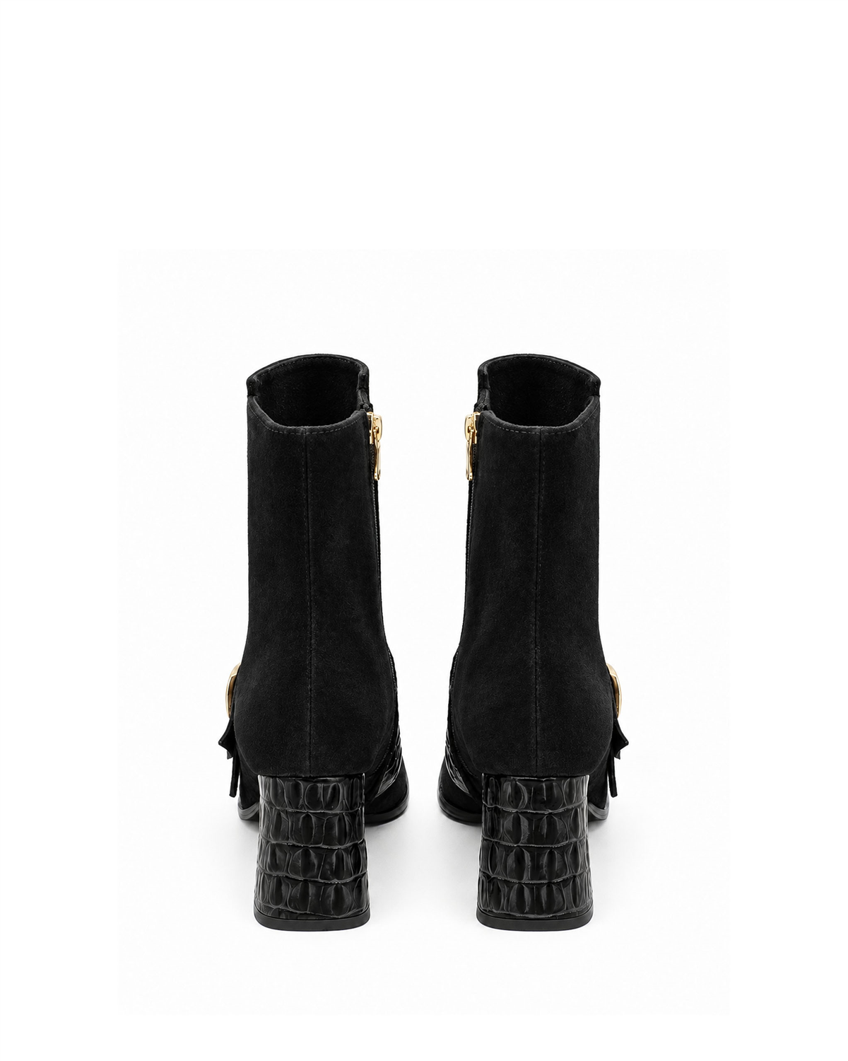 VARIO27657VARIO Hakiki Deri Çift Tokalı Topuklu Kadın Bot 346 SİYAH SÜET (Black Suede)