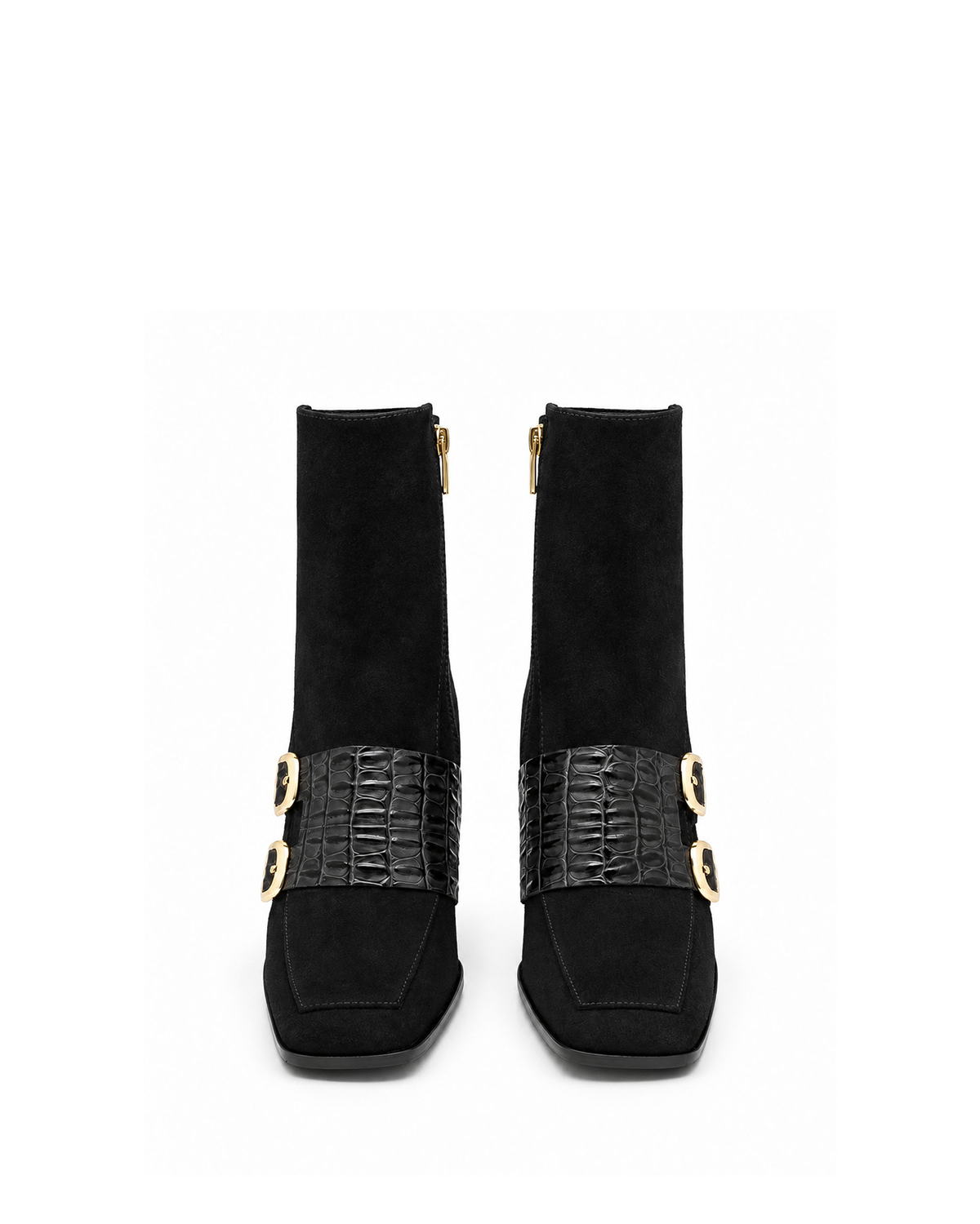 VARIO27657VARIO Hakiki Deri Çift Tokalı Topuklu Kadın Bot 346 SİYAH SÜET (Black Suede)