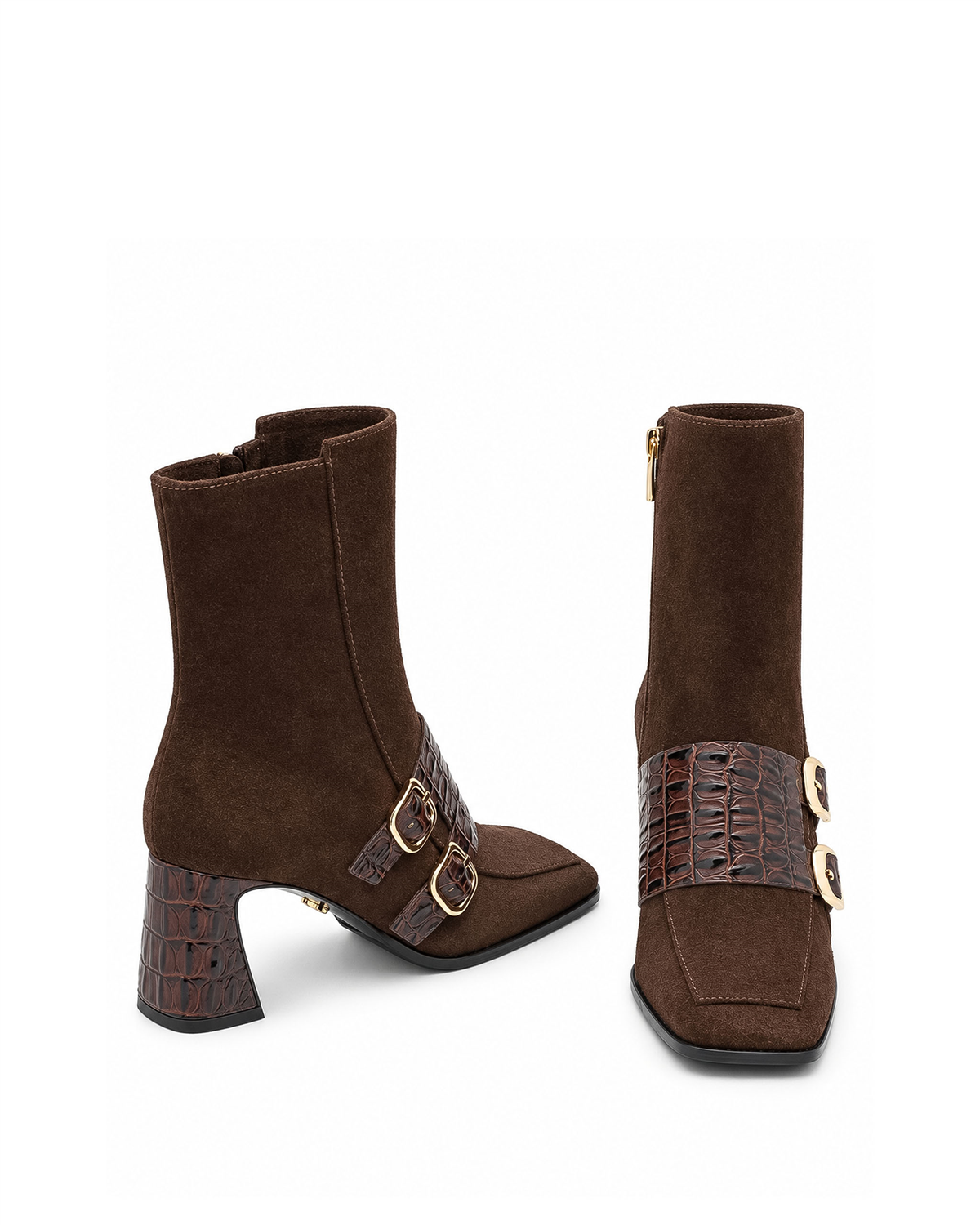 VARIO27657VARIO Hakiki Deri Çift Tokalı Topuklu Kadın Bot 381 KAHVE SÜET(Brown Suede)