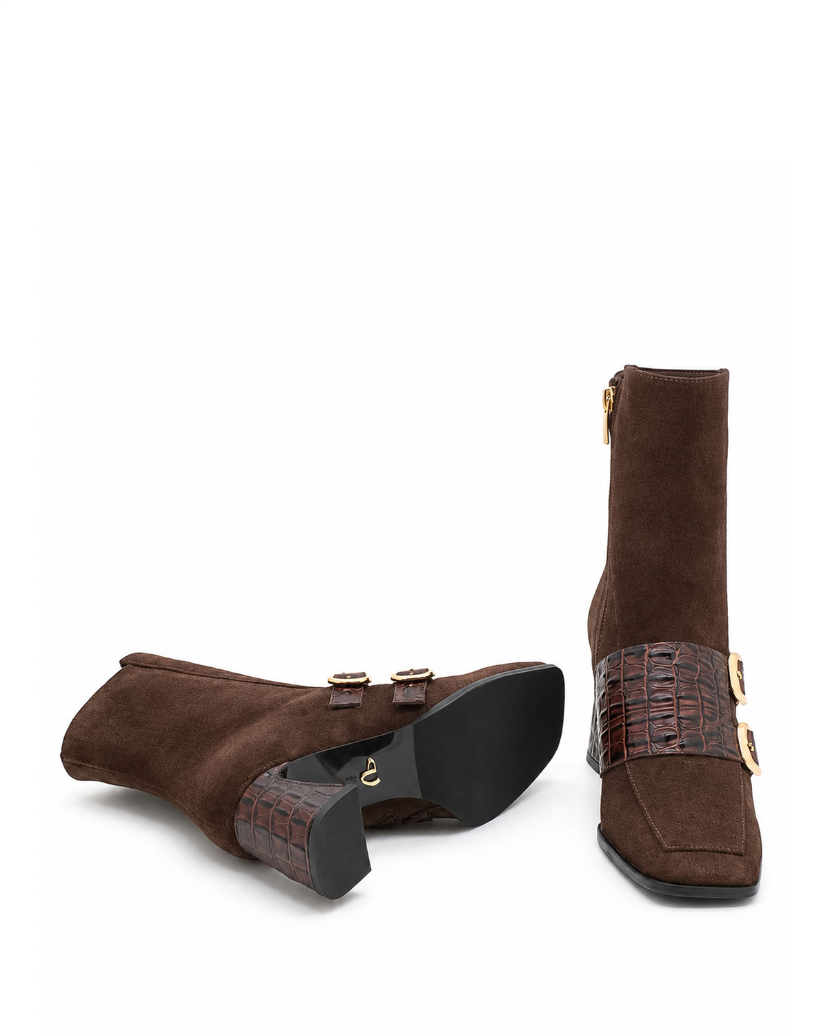 VARIO27657VARIO Hakiki Deri Çift Tokalı Topuklu Kadın Bot 381 KAHVE SÜET(Brown Suede)