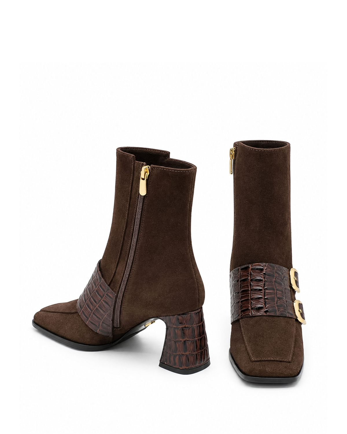 VARIO27657VARIO Hakiki Deri Çift Tokalı Topuklu Kadın Bot 381 KAHVE SÜET(Brown Suede)