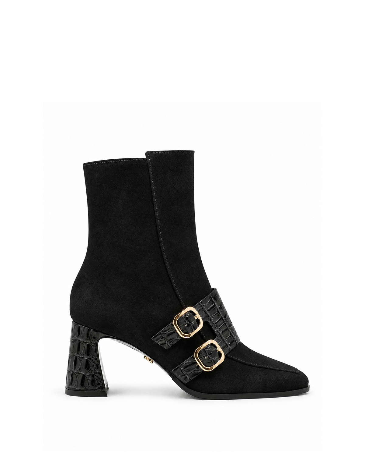 VARIO27657VARIO Hakiki Deri Çift Tokalı Topuklu Kadın Bot 346 SİYAH SÜET (Black Suede)