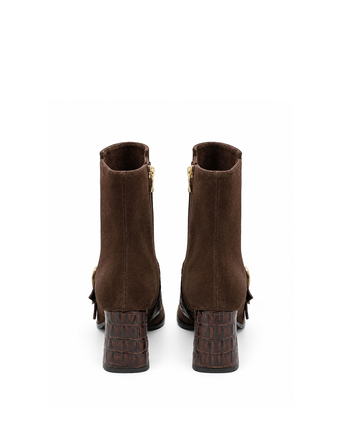 VARIO27657VARIO Hakiki Deri Çift Tokalı Topuklu Kadın Bot 381 KAHVE SÜET(Brown Suede)