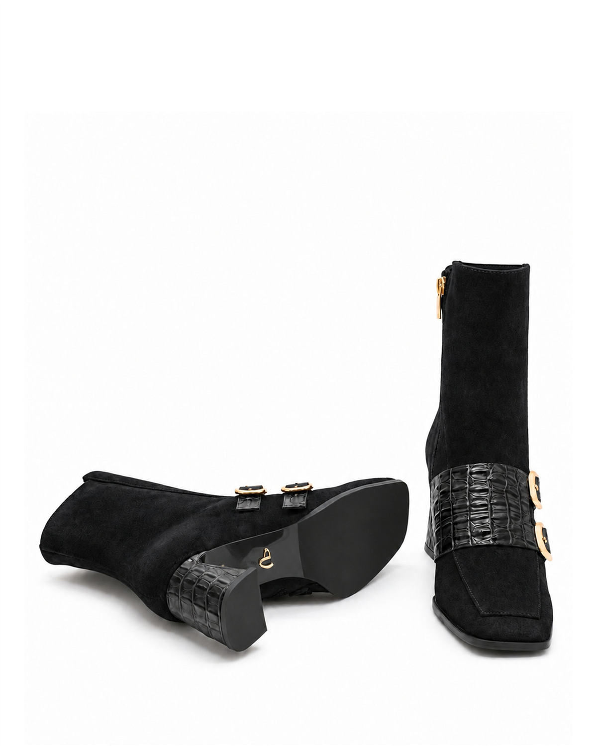 VARIO27657VARIO Hakiki Deri Çift Tokalı Topuklu Kadın Bot 346 SİYAH SÜET (Black Suede)