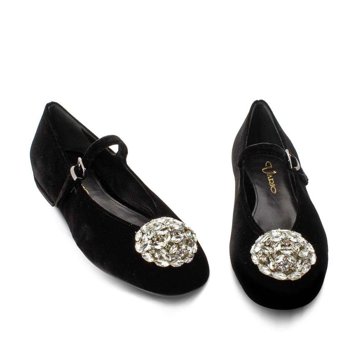 VARIO2775VARIO Kadife Kristal Taşlı Babet 244 VELLUTO NERO (Kadife Siyah)
