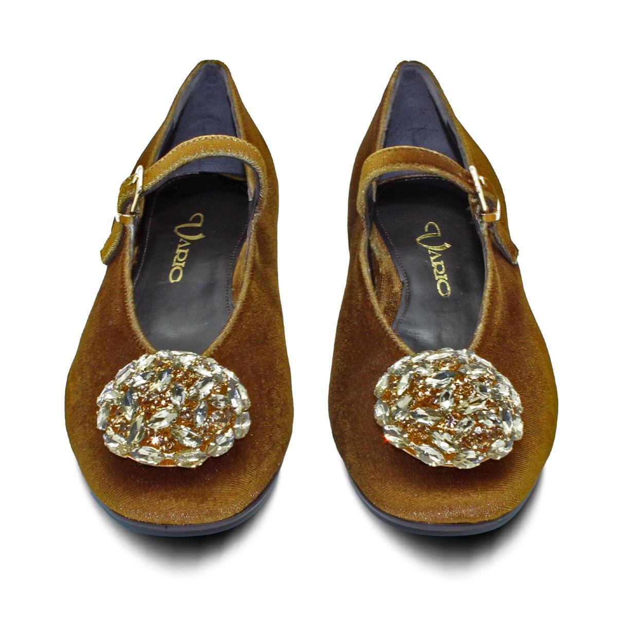 VARIO2775VARIO Kadife Kristal Taşlı Babet Z597 VELLUTE BRONZO (Kadife Bronz)