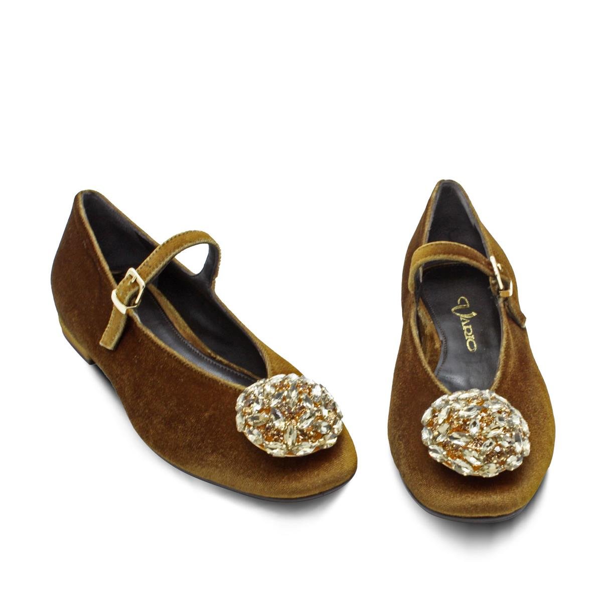 VARIO2775VARIO Kadife Kristal Taşlı Babet Z597 VELLUTE BRONZO (Kadife Bronz)