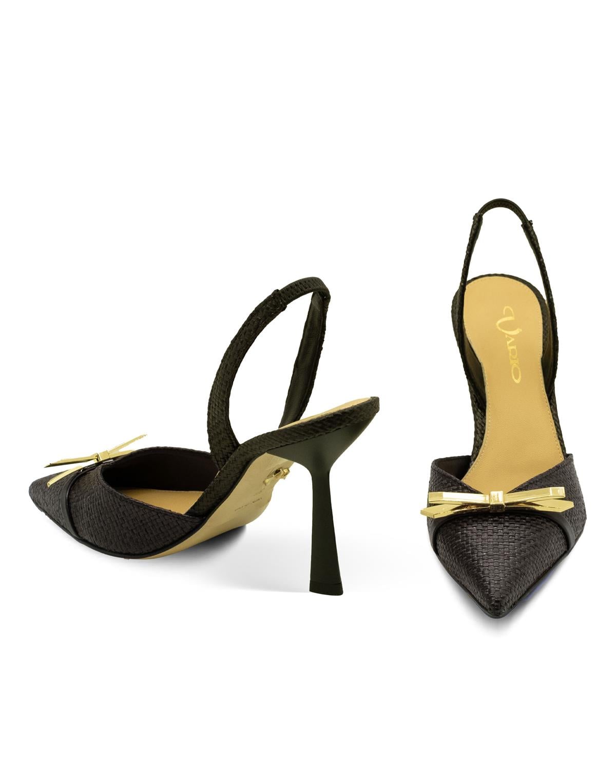 VARIO3025-1VARIO Sivri Burun Slingback Stiletto Kadın Topuklu Ayakkabı 040 NERO (Siyah)