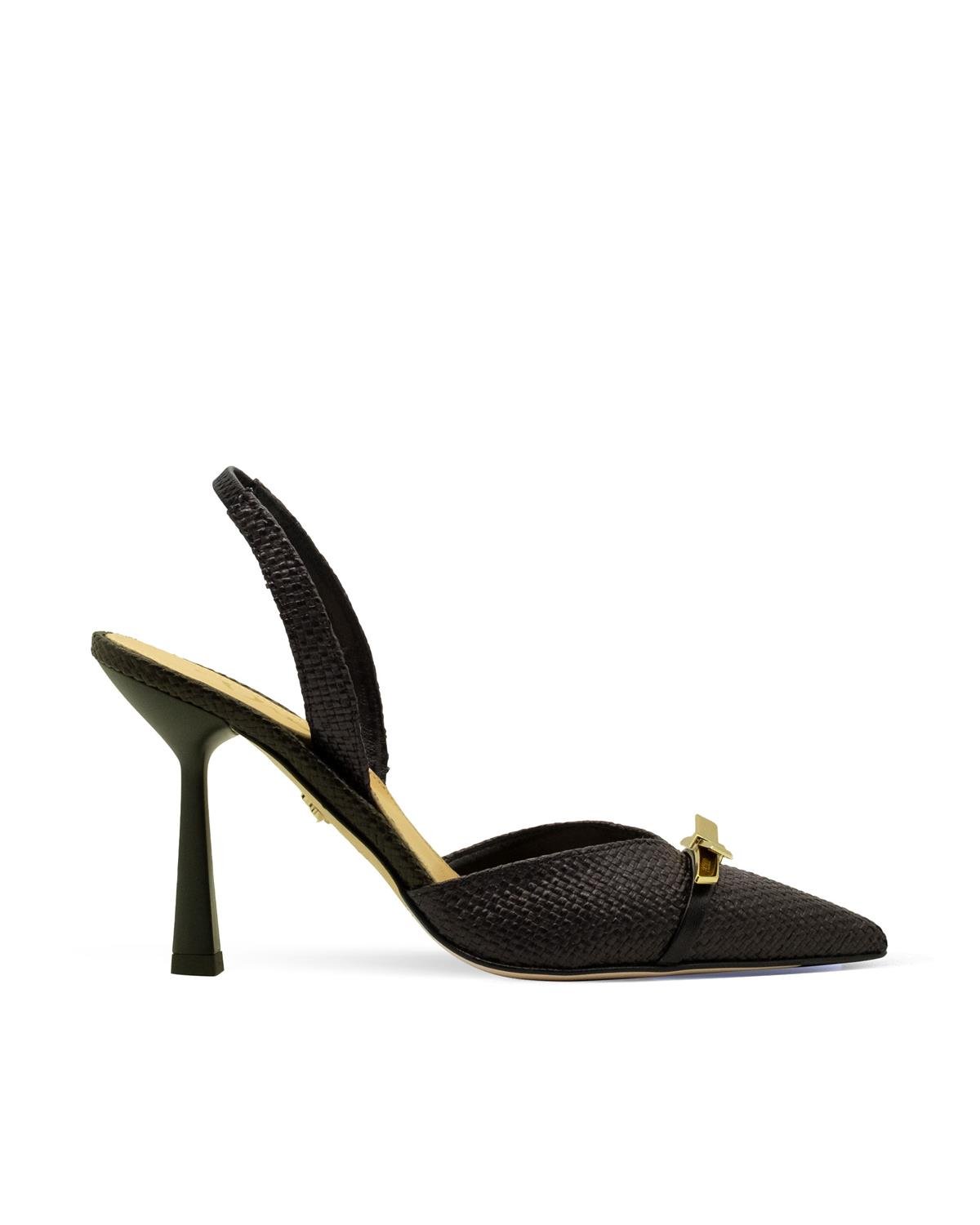 VARIO3025-1VARIO Sivri Burun Slingback Stiletto Kadın Topuklu Ayakkabı 040 NERO (Siyah)