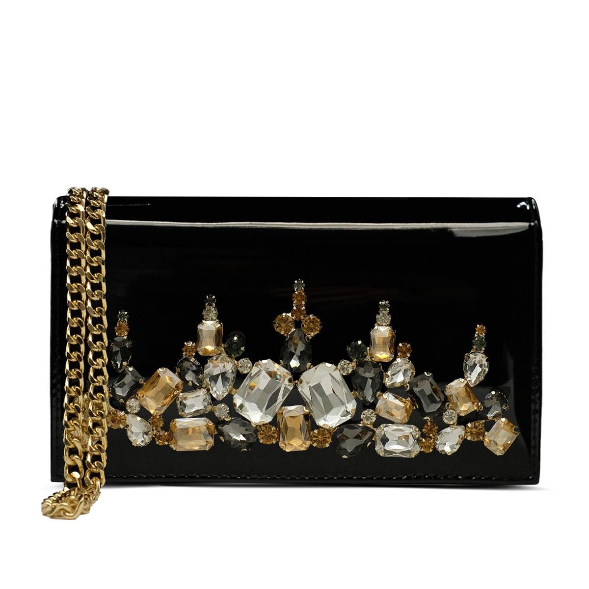 VARIOCNT031VARIO Hakiki Rugan Deri Taş Detaylı Zincir Askılı Çanta 366 SIYAH RUGAN (Black Patent Leather)