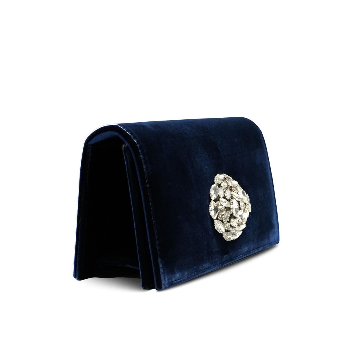 VARIOCNT033VARIO Kadife Zincir Askılı Taş Detaylı Abiye Çanta Z642 LACİVERT KADİFE (Navy Velvet)