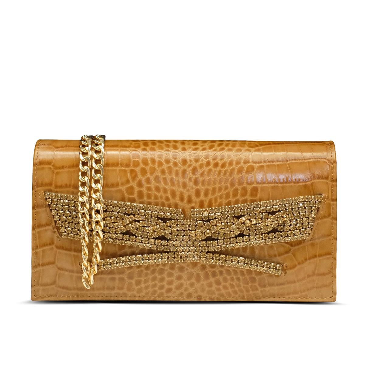 VARIOCNT034VARIO Hakiki Deri Kroko Baskı Abiye Çanta Z148 TABA BASKI KROKO (Tan Leather Crocodile Print)