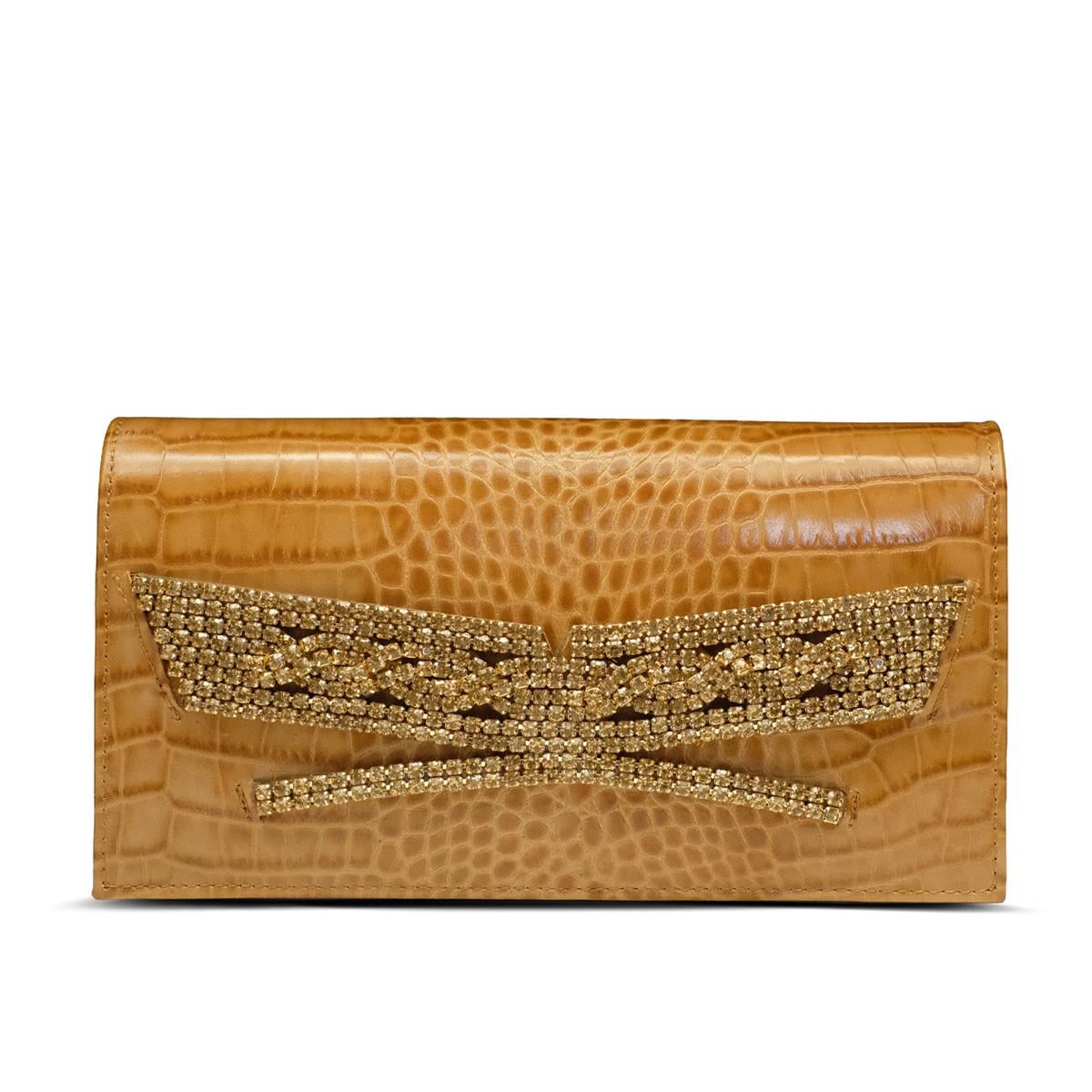 VARIOCNT034VARIO Hakiki Deri Kroko Baskı Abiye Çanta Z148 TABA BASKI KROKO (Tan Leather Crocodile Print)
