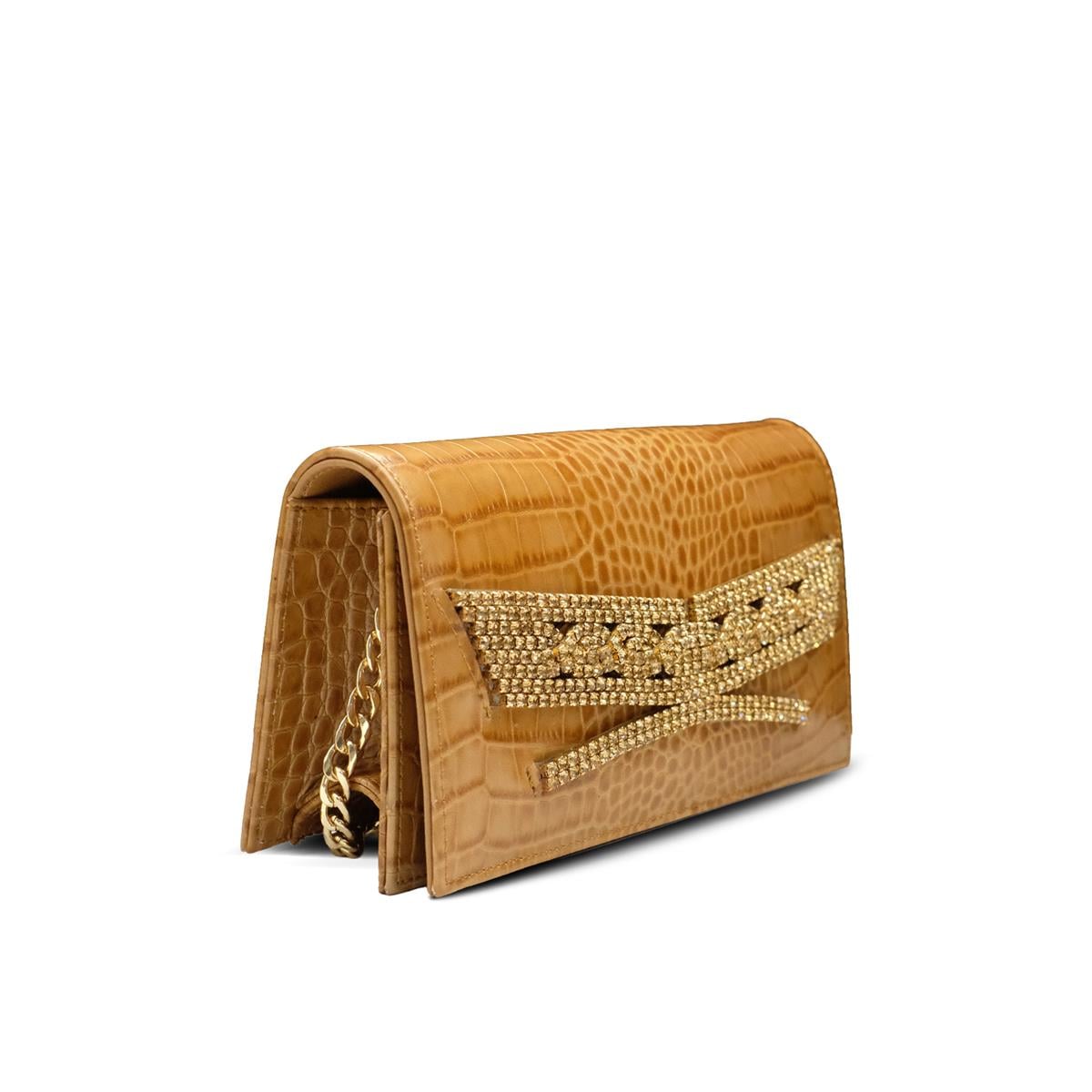 VARIOCNT034VARIO Hakiki Deri Kroko Baskı Abiye Çanta Z148 TABA BASKI KROKO (Tan Leather Crocodile Print)
