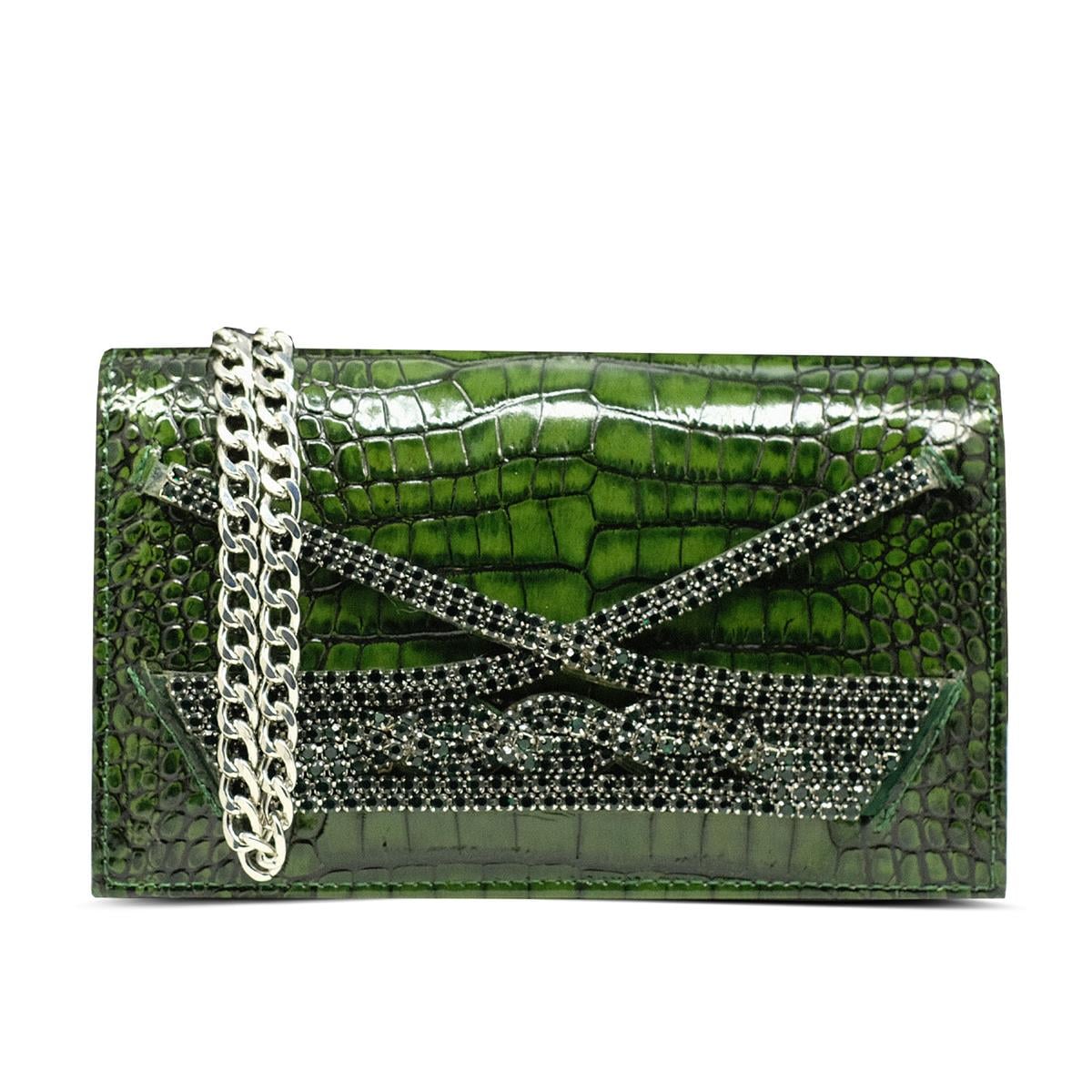 VARIOCNT035VARIO Hakiki Deri Kroko Baskı Abiye Çanta Z189 YEŞİL BASKI KROKO (Green Leather Print Crocodile)