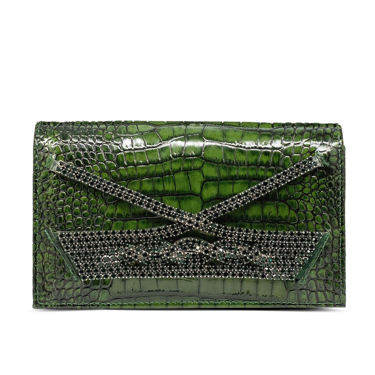 VARIOCNT035VARIO Hakiki Deri Kroko Baskı Abiye Çanta Z189 YEŞİL BASKI KROKO (Green Leather Print Crocodile)