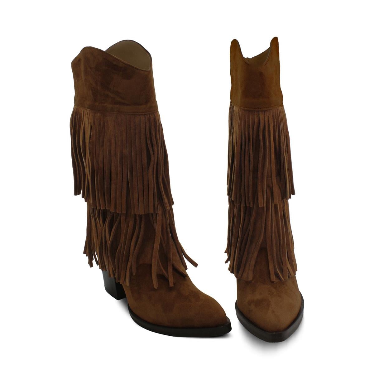 VARIOP986VARIO Hakiki Süet Püsküllü Western Topuklu Çizme E13 SUEDE SIGARO