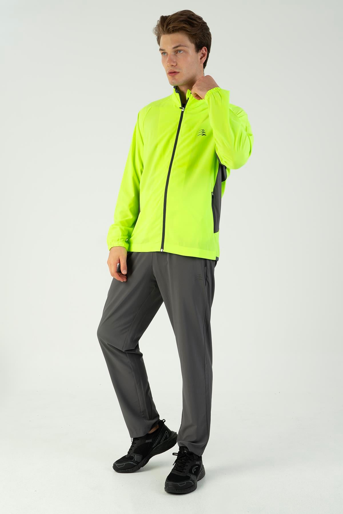 Maraton Active Comfort Erkek Dik Yaka Dar Paça Reglan Kol Koşu Neon Yeşil Eşofman Takımı 22544