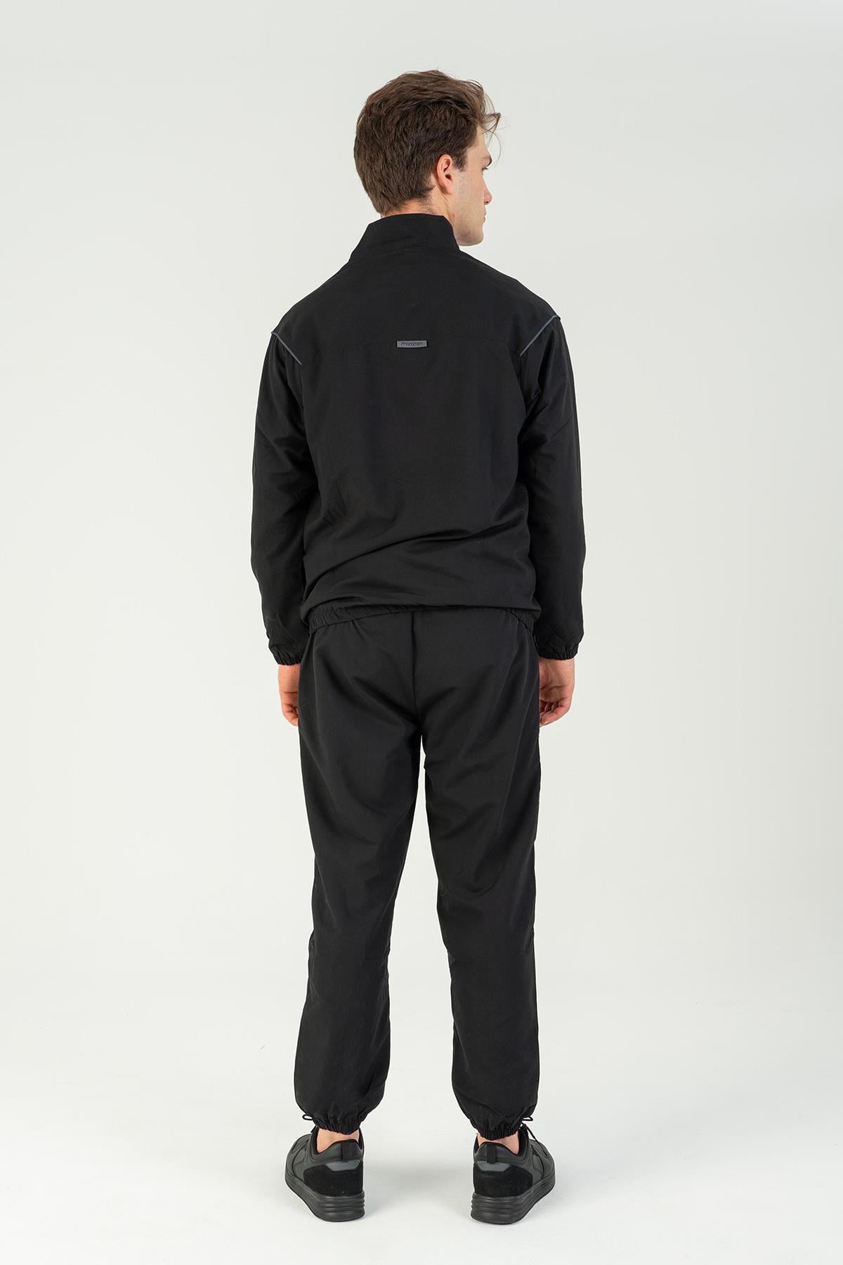 Maraton Active Comfort Erkek Dik Yaka Lastik Paça Reglan Kol Antrenman Siyah Eşofman Takımı 22732