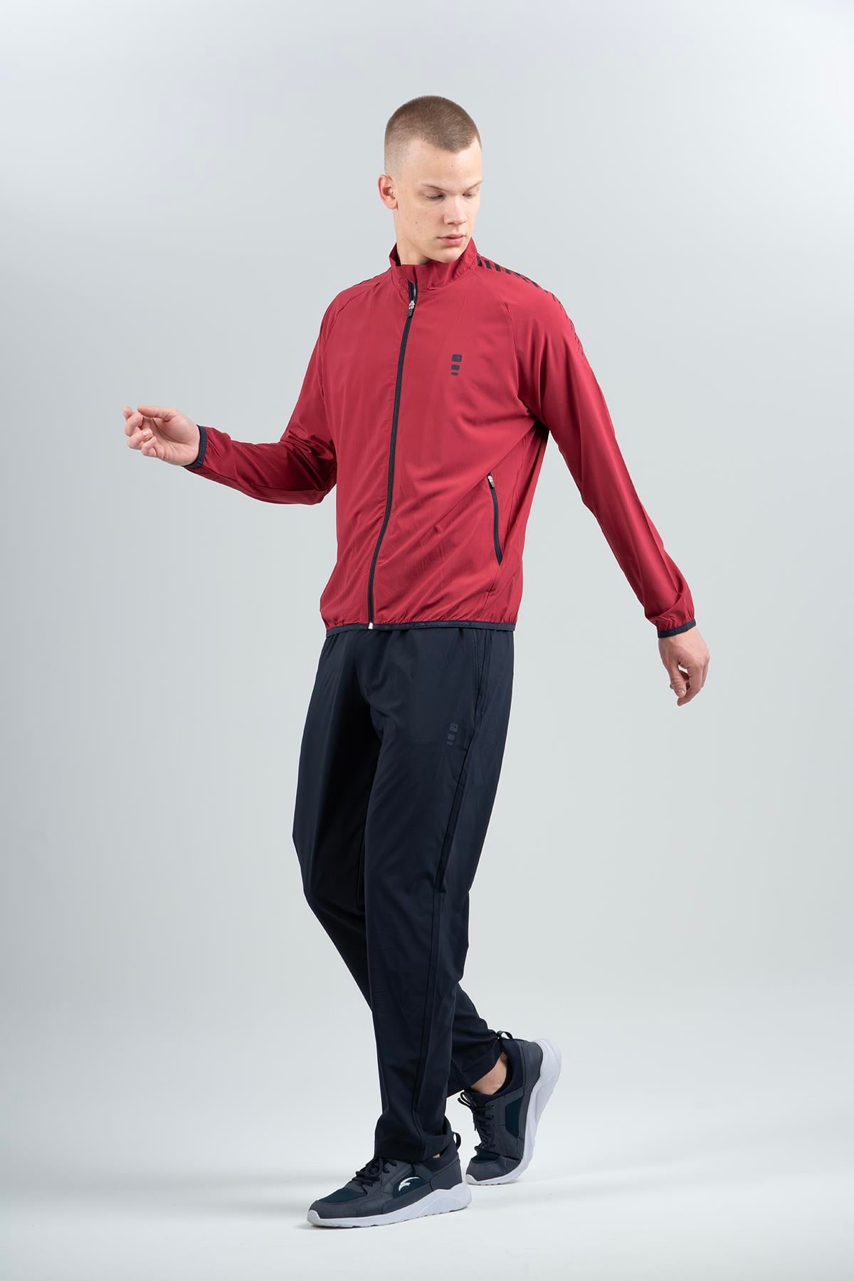 Maraton Active Comfort Erkek Dik Yaka Dar Paça Reglan Kol Antrenman Koyu Kırmızı Eşofman Takımı 22663