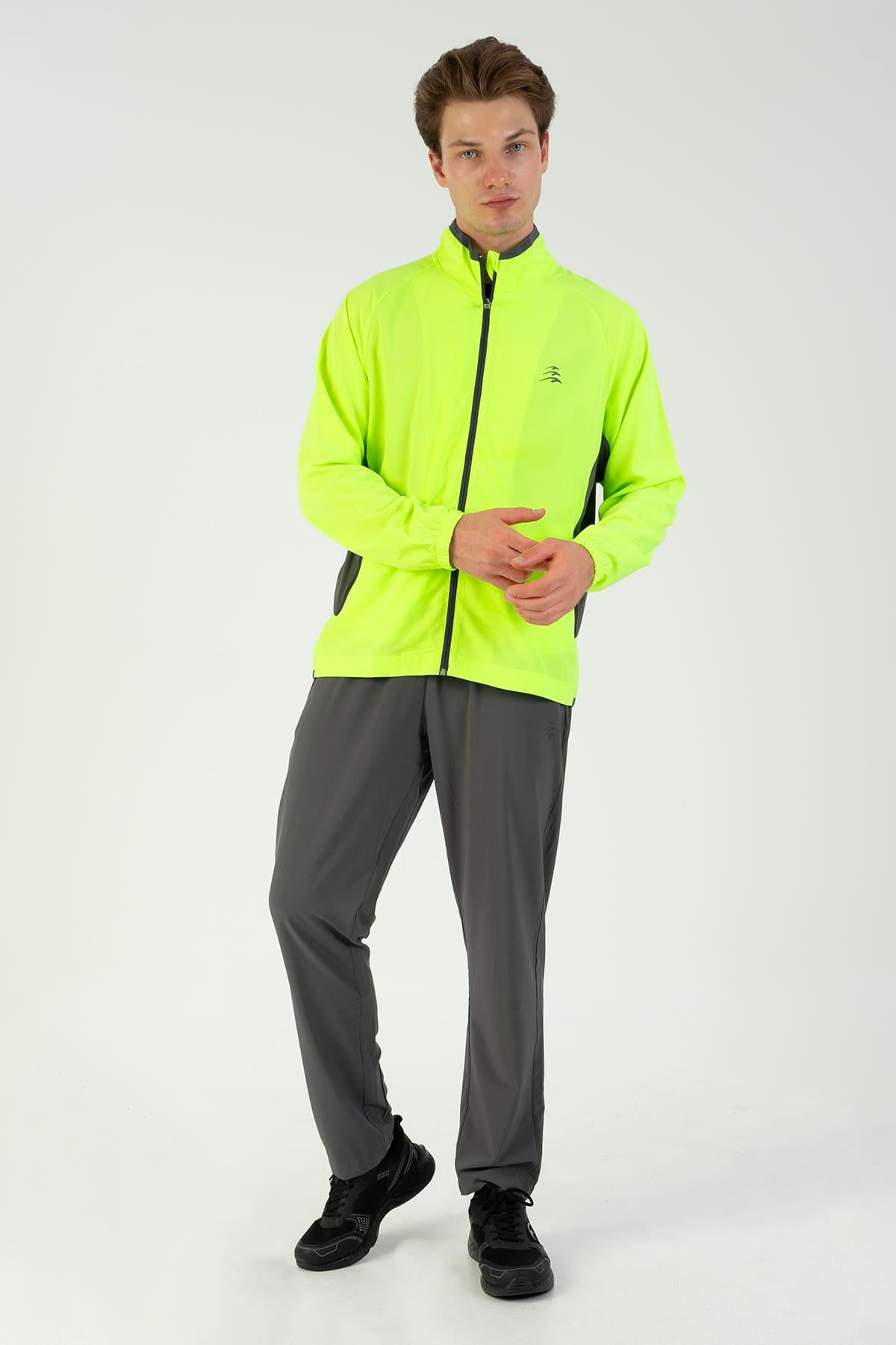 Maraton Active Comfort Erkek Dik Yaka Dar Paça Reglan Kol Koşu Neon Yeşil Eşofman Takımı 22544