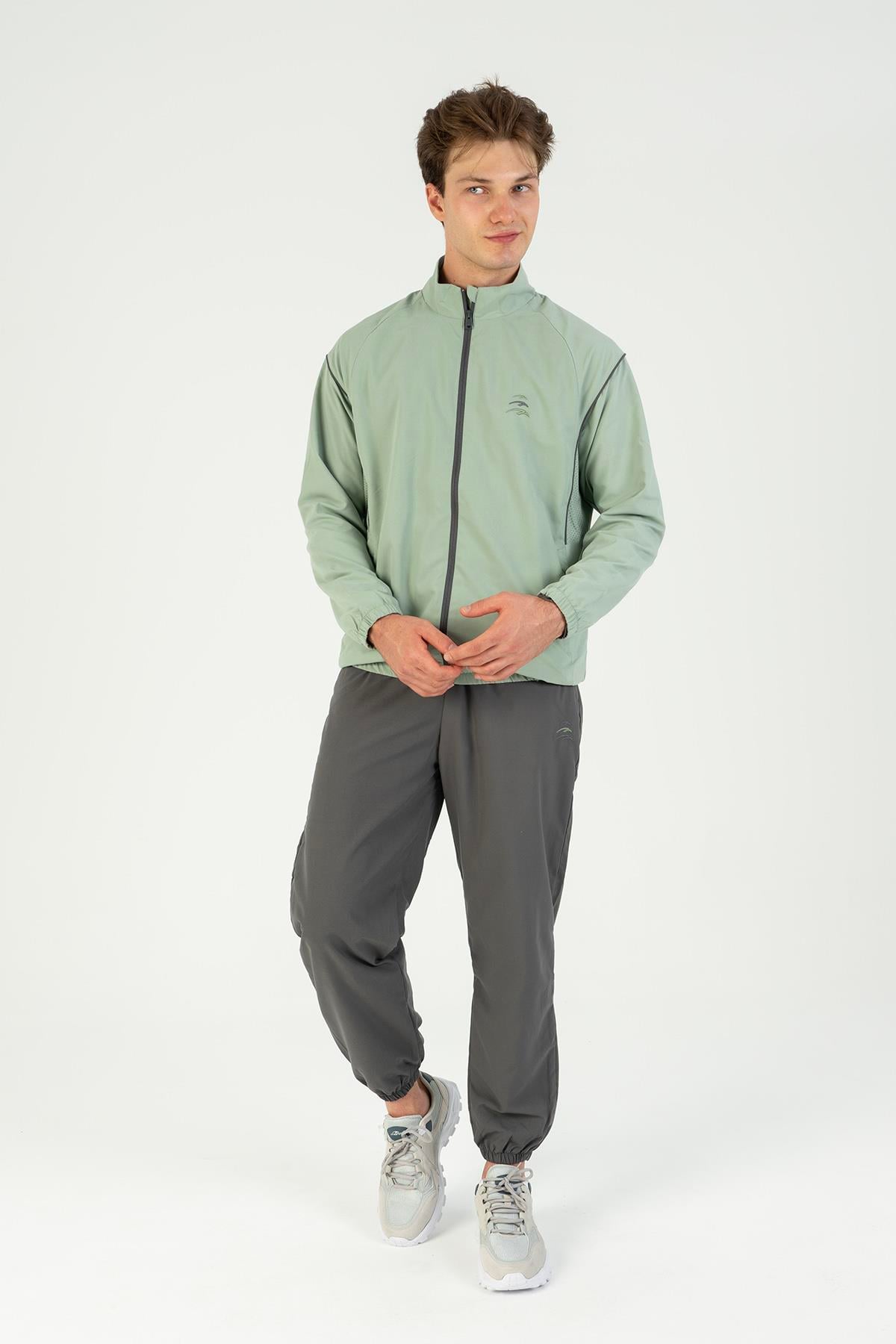 Maraton Active Comfort Erkek Dik Yaka Lastik Paça Reglan Kol Antrenman Su Yeşili Eşofman Takımı 22732