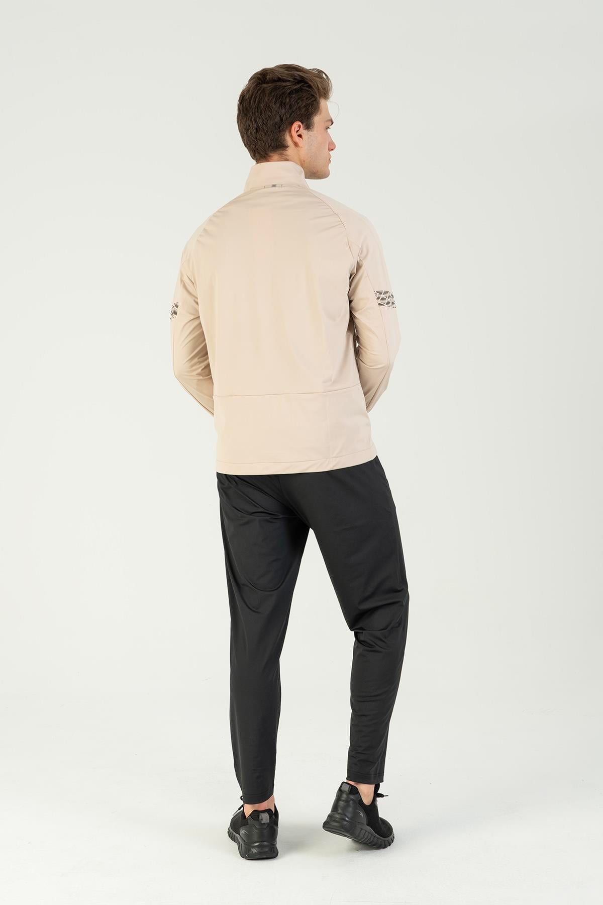Maraton Active Comfort Erkek Dik Yaka Düz Paça Reglan Kol Antrenman Taş Rengi Eşofman Takımı 22718