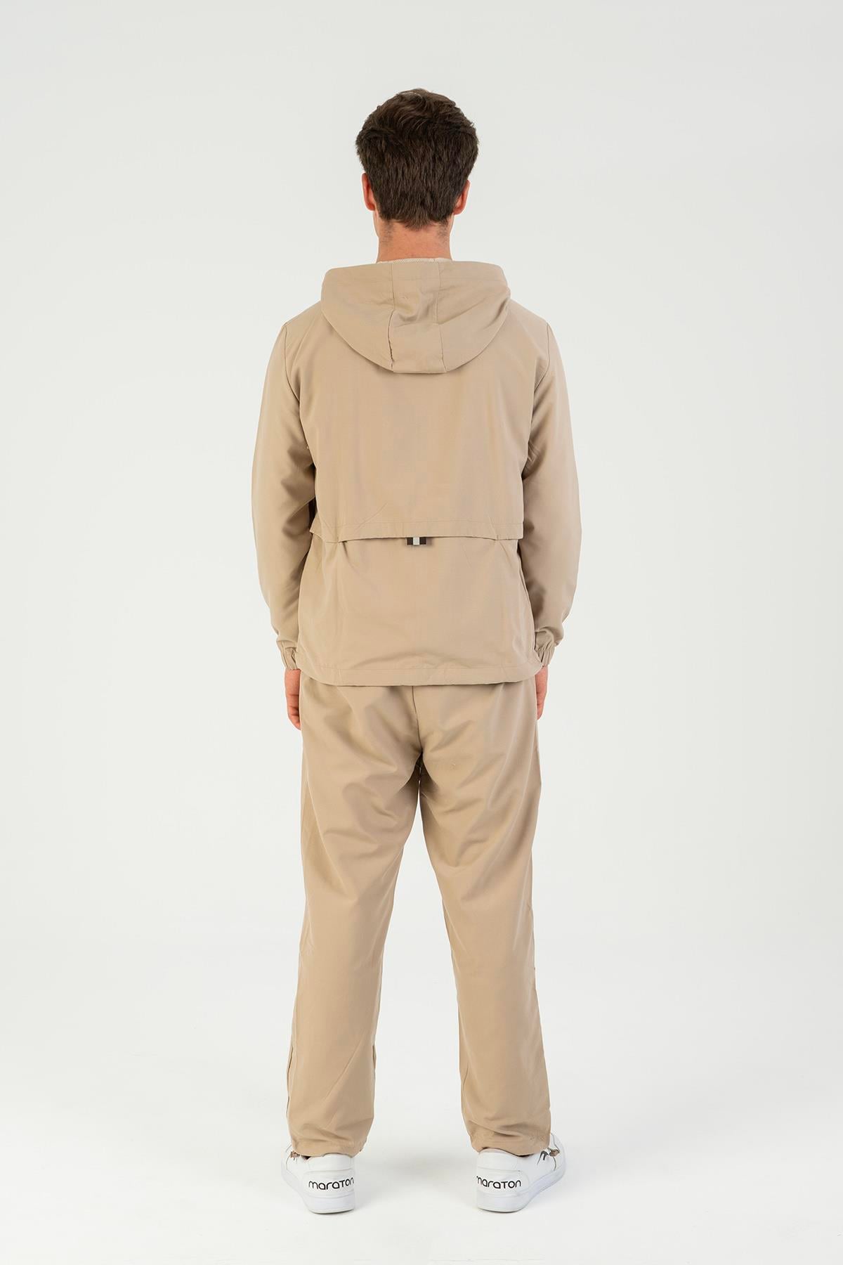 Maraton Active Comfort Erkek Kapşonlu Tress Lastik Reglan Kol Antrenman Vizon Eşofman Takımı 22736