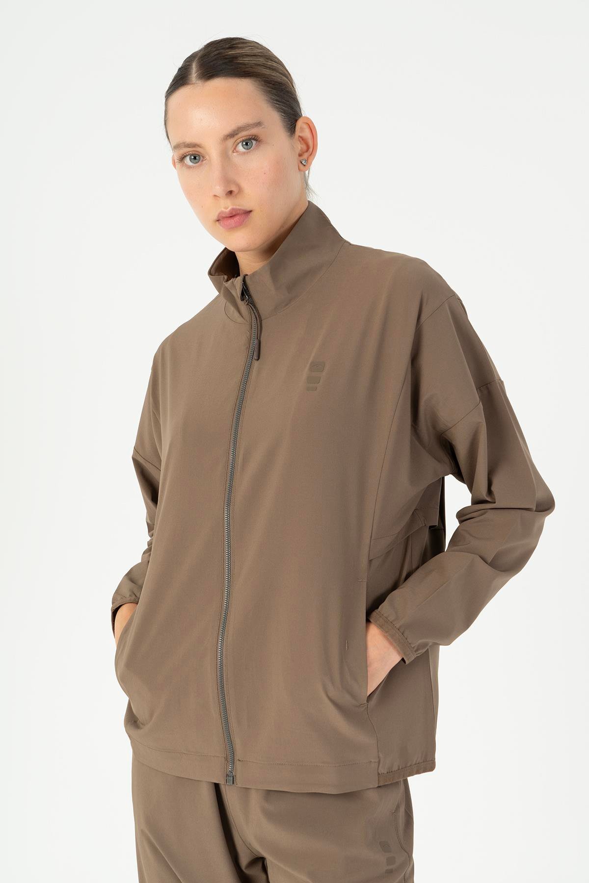 Maraton Active Comfort Kadın Dik Yaka  Düşük Kol Fitness Kakao Tracktop 23201