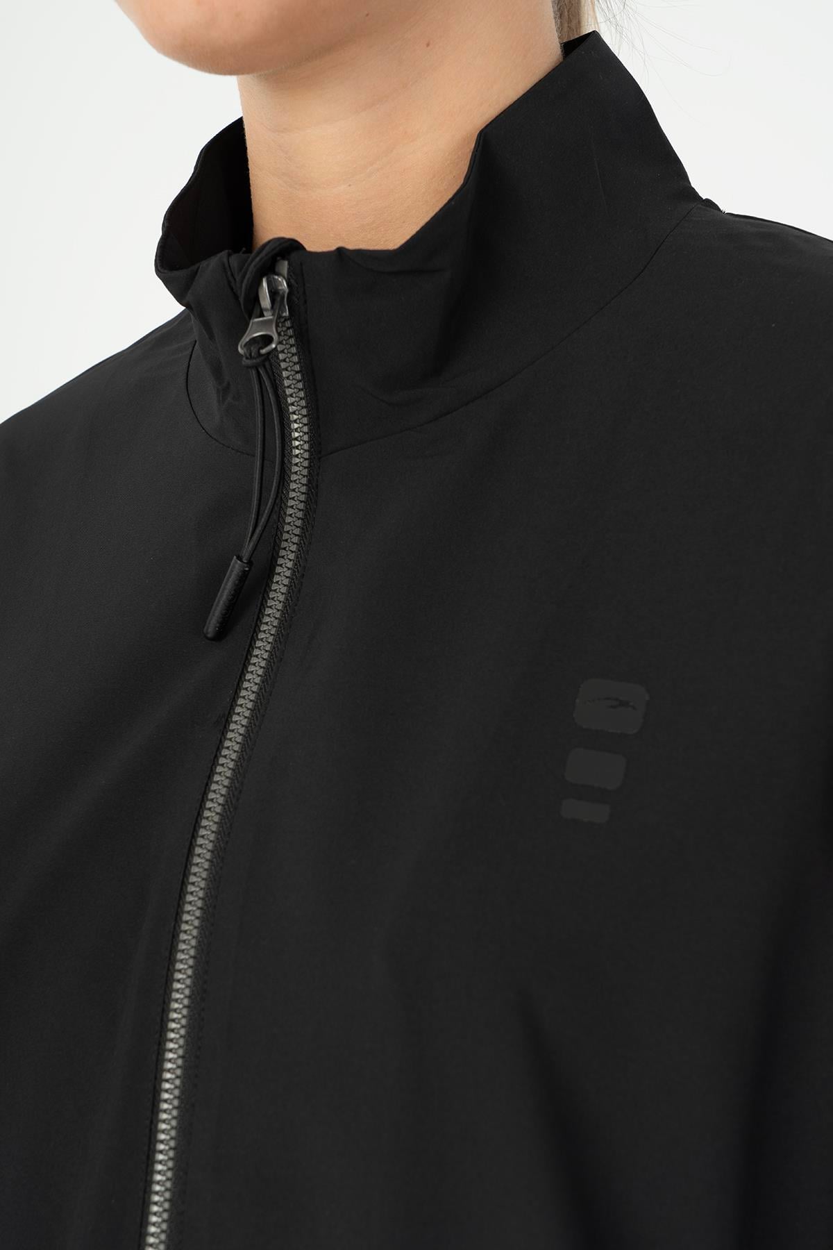 Maraton Active Comfort Kadın Dik Yaka  Düşük Kol Fitness Siyah Tracktop 23201