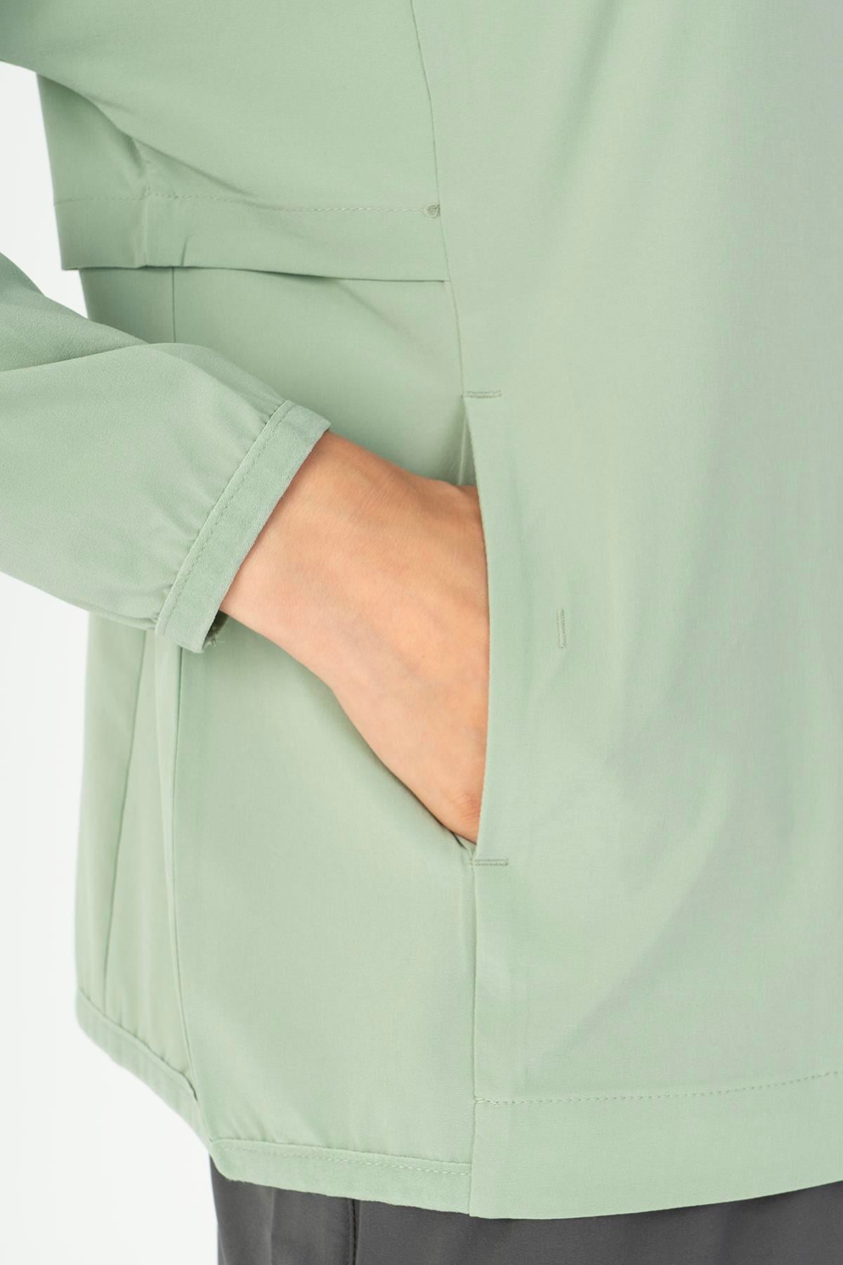 Maraton Active Comfort Kadın Dik Yaka  Düşük Kol Fitness Açık Yeşil Tracktop 23201