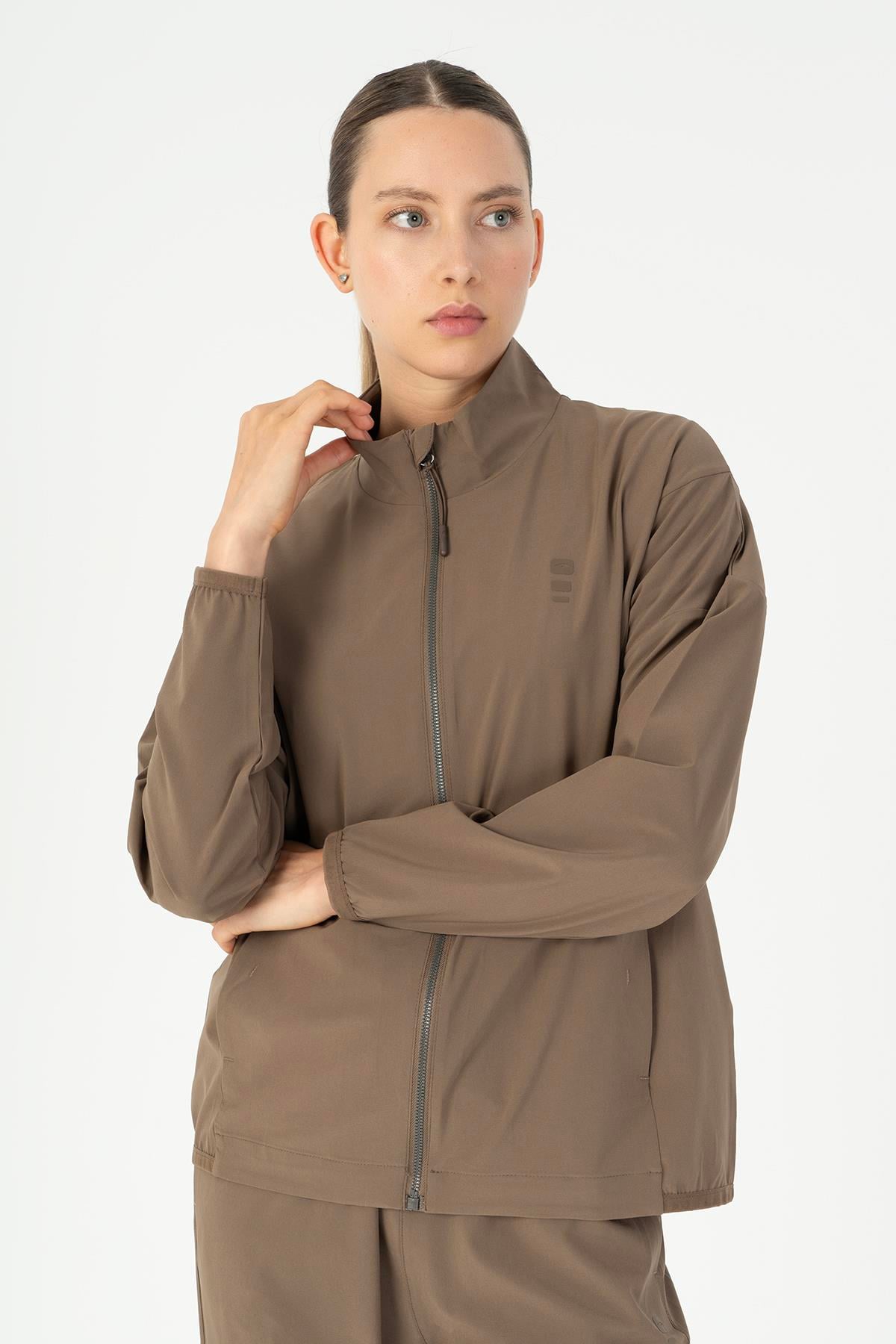 Maraton Active Comfort Kadın Dik Yaka  Düşük Kol Fitness Kakao Tracktop 23201