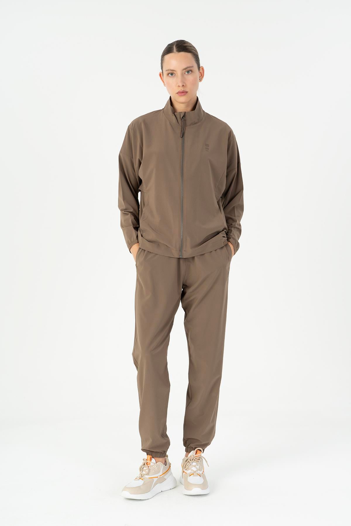 Maraton Active Comfort Kadın Dik Yaka  Düşük Kol Fitness Kakao Tracktop 23201
