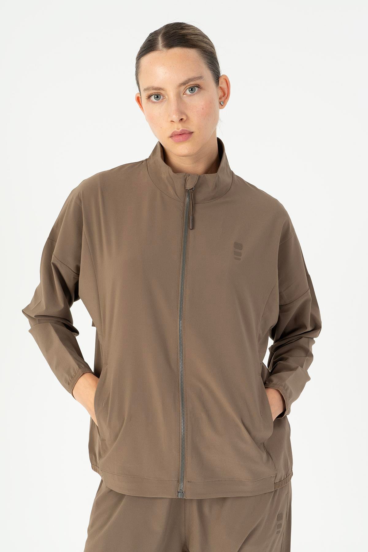 Maraton Active Comfort Kadın Dik Yaka  Düşük Kol Fitness Kakao Tracktop 23201