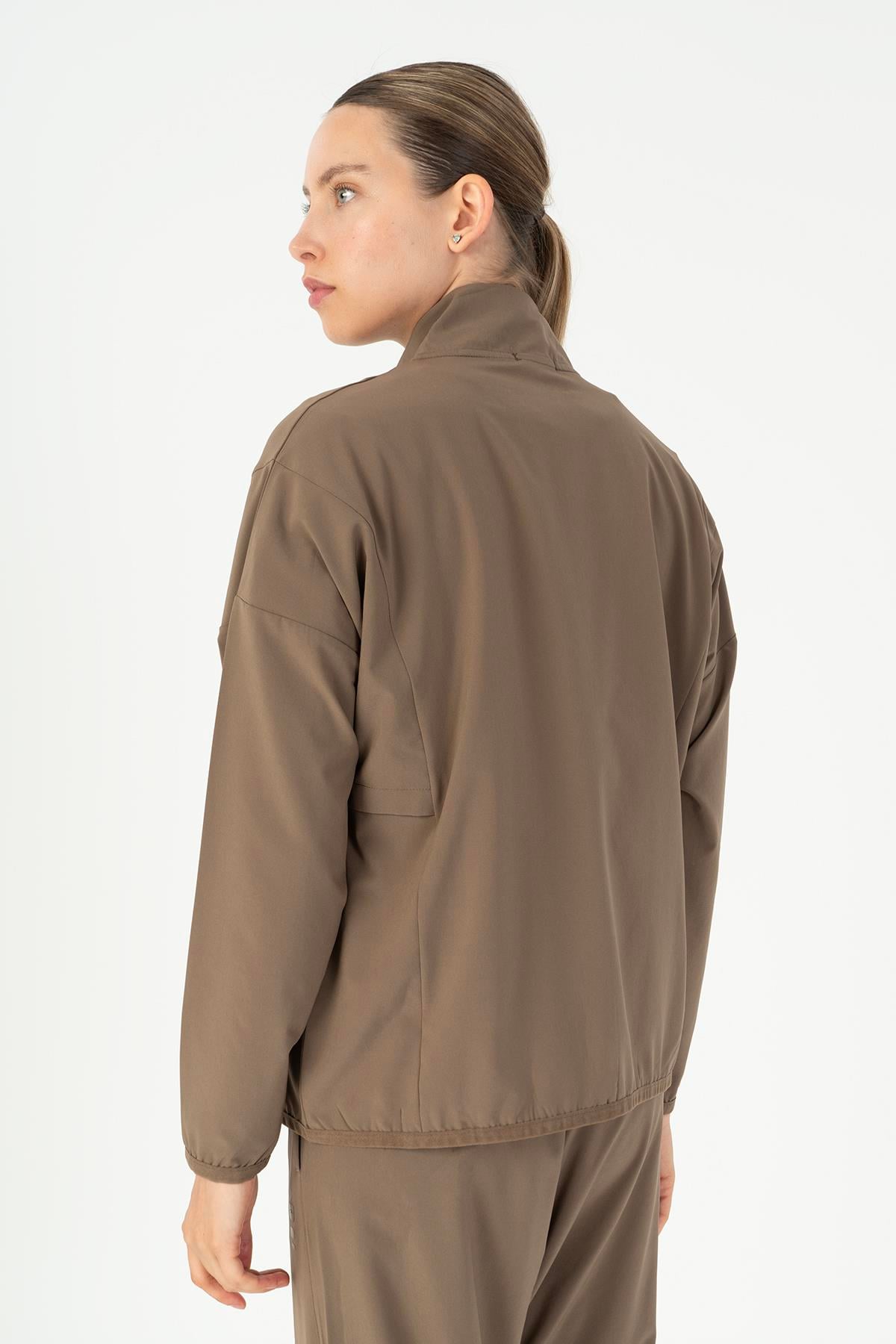 Maraton Active Comfort Kadın Dik Yaka  Düşük Kol Fitness Kakao Tracktop 23201