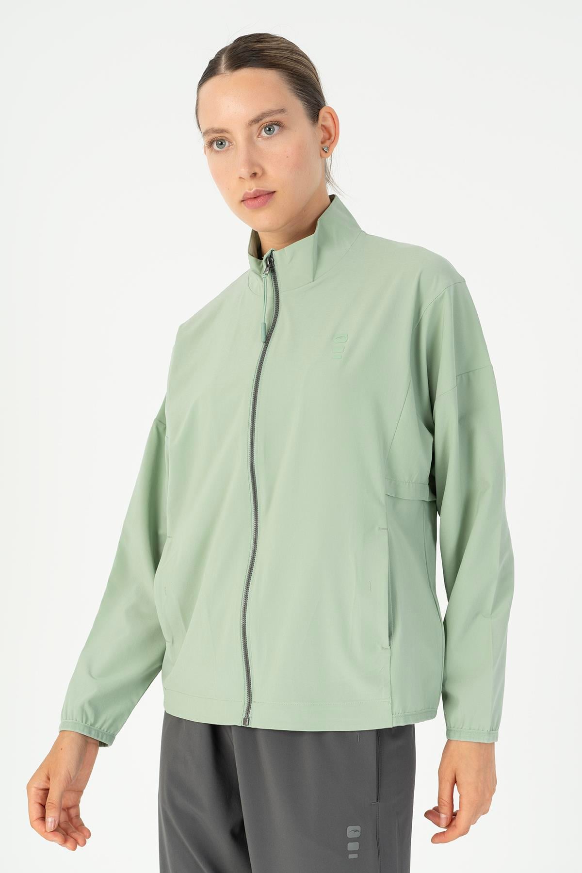 Maraton Active Comfort Kadın Dik Yaka  Düşük Kol Fitness Açık Yeşil Tracktop 23201