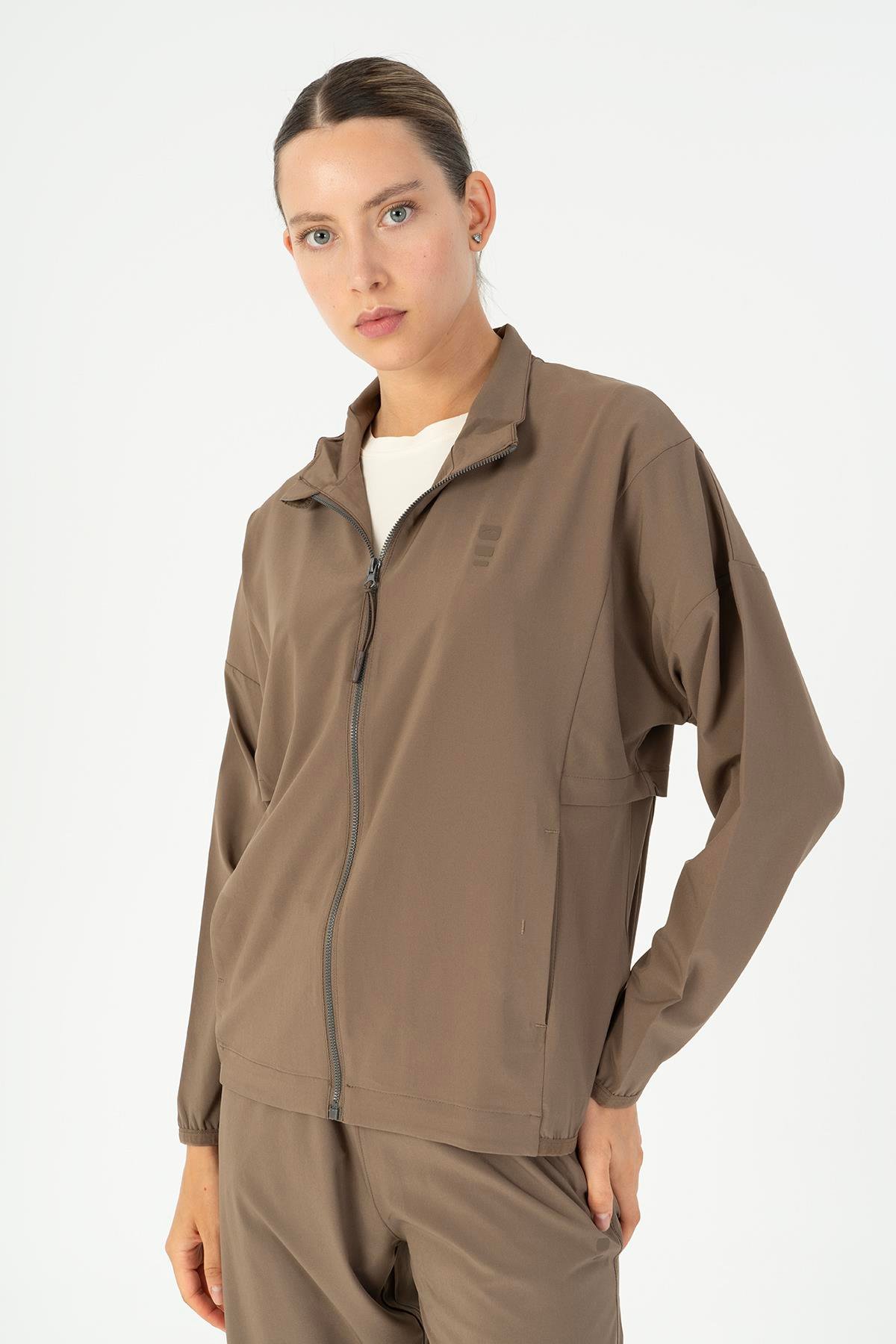 Maraton Active Comfort Kadın Dik Yaka  Düşük Kol Fitness Kakao Tracktop 23201