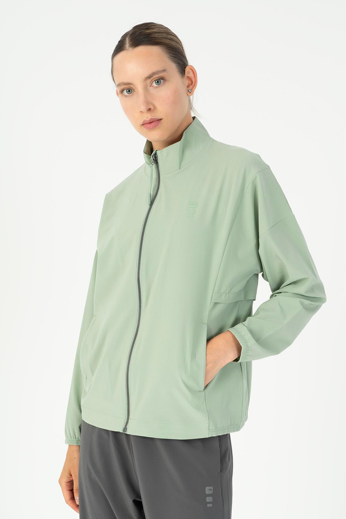 Maraton Active Comfort Kadın Dik Yaka  Düşük Kol Fitness Açık Yeşil Tracktop 23201