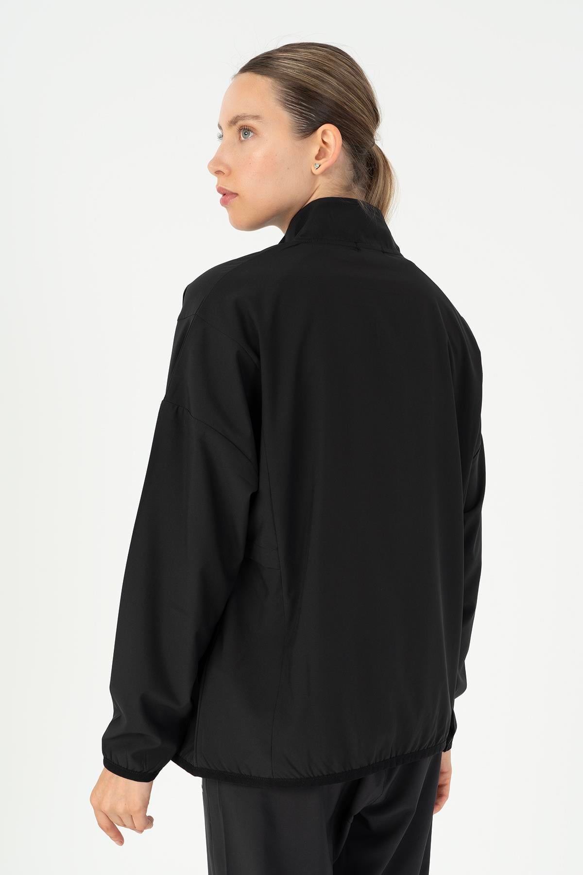 Maraton Active Comfort Kadın Dik Yaka  Düşük Kol Fitness Siyah Tracktop 23201