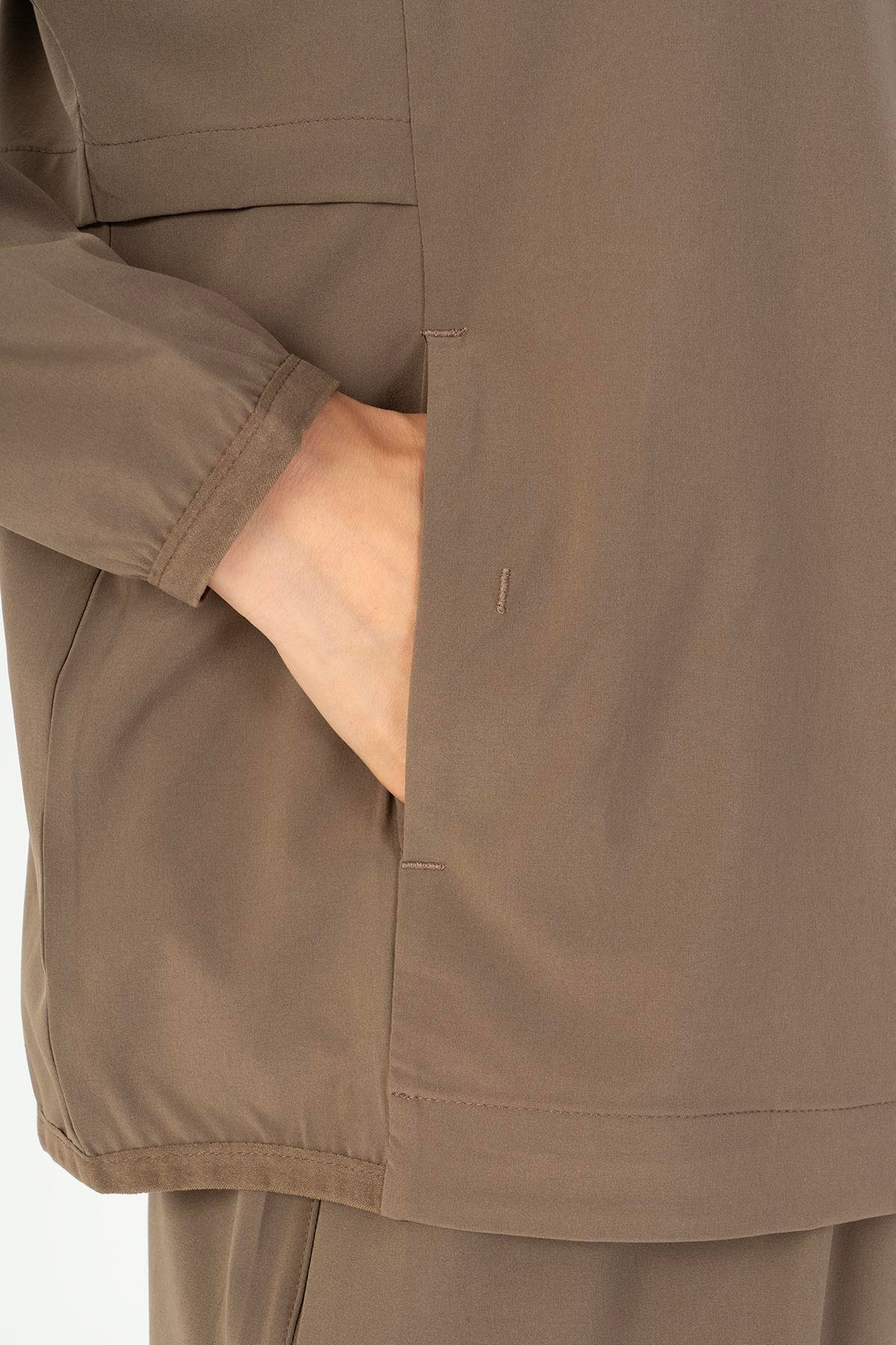 Maraton Active Comfort Kadın Dik Yaka  Düşük Kol Fitness Kakao Tracktop 23201