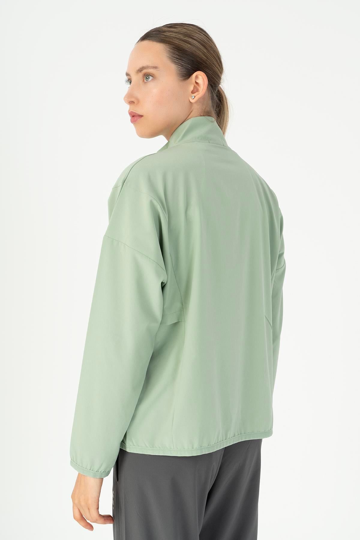 Maraton Active Comfort Kadın Dik Yaka  Düşük Kol Fitness Açık Yeşil Tracktop 23201