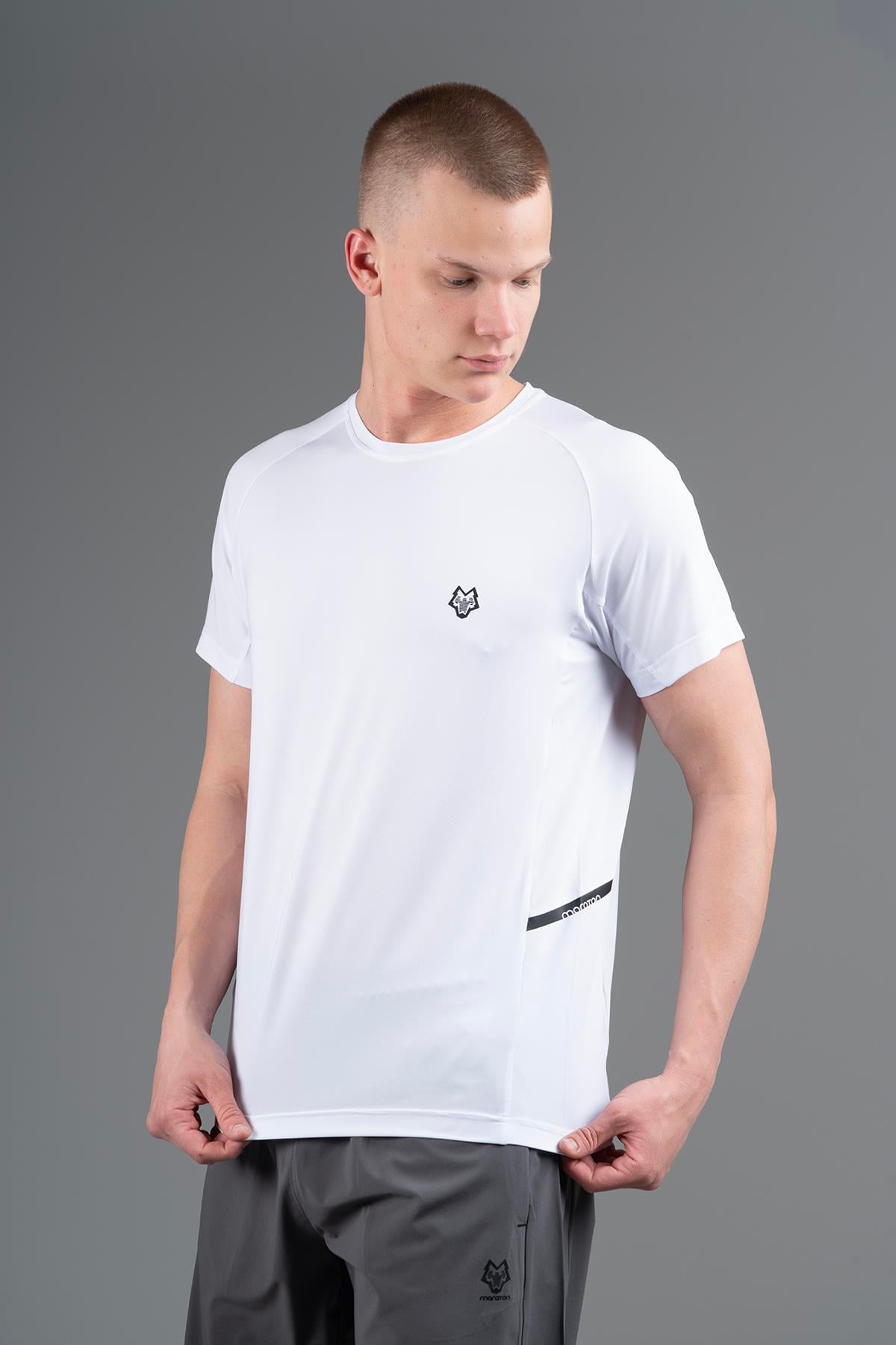 Maraton Active Regular Erkek Bisiklet Yaka  Reglan Kol Gym Beyaz T-shirt 22747