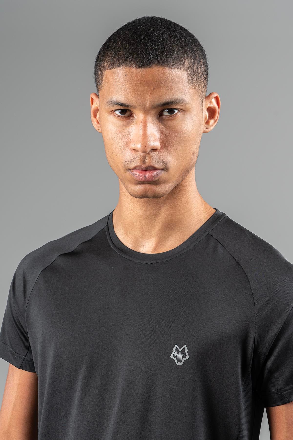 Maraton Active Regular Erkek Bisiklet Yaka  Reglan Kol Gym Siyah T-shirt 22747